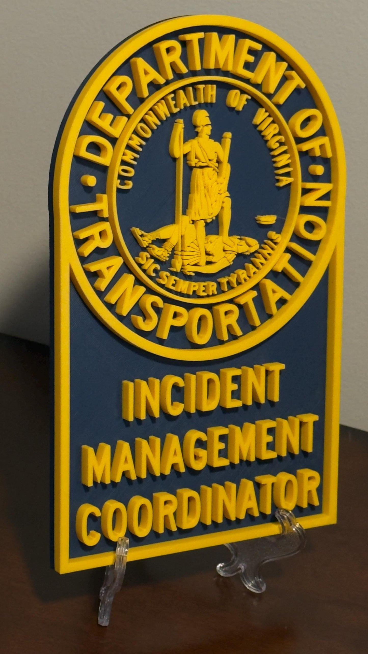 Virginia DOT Incident Coordinator Plaque: 3D Embossed Display