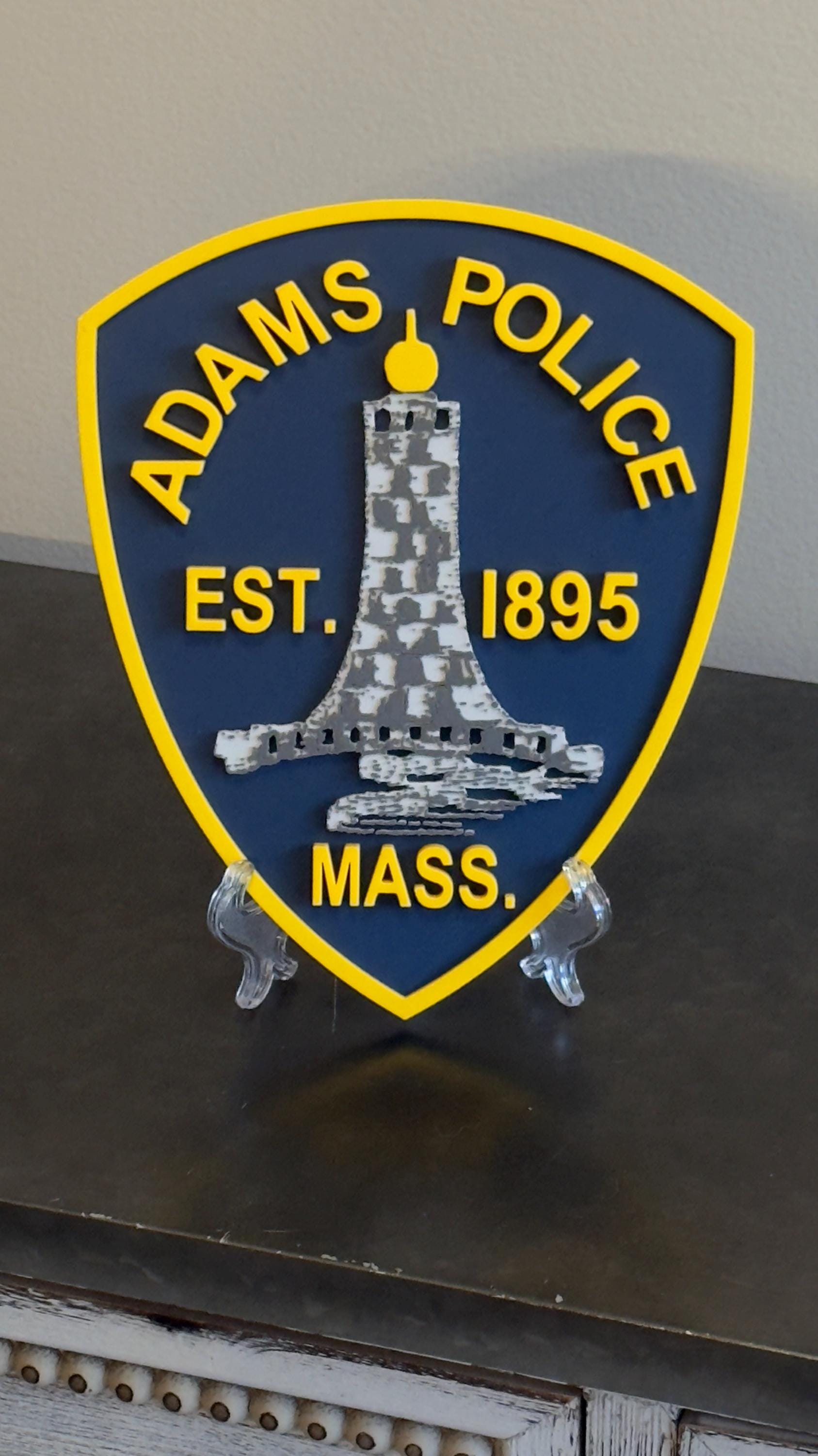 Police Department Plaque: Adams MA 3D Embossed - Wall Display Massachusetts