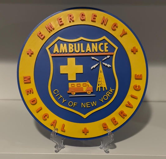 Old School EMS Logo Plaque: 3D First Responder Wall Art NY Display Plaque NYCEMS