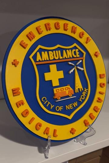 Old School EMS Logo Plaque: 3D First Responder Wall Art NY Display Plaque NYCEMS