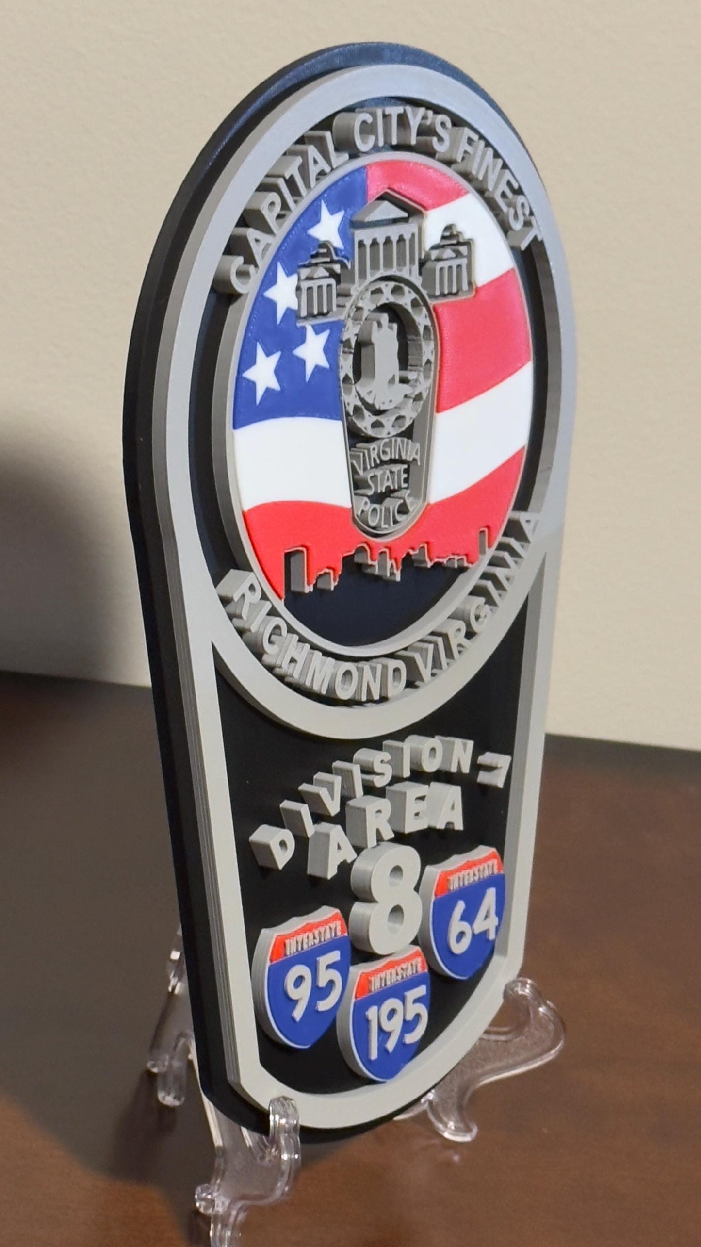 Virginia State Police Plaque: 3D Embossed First Responder Wall Art