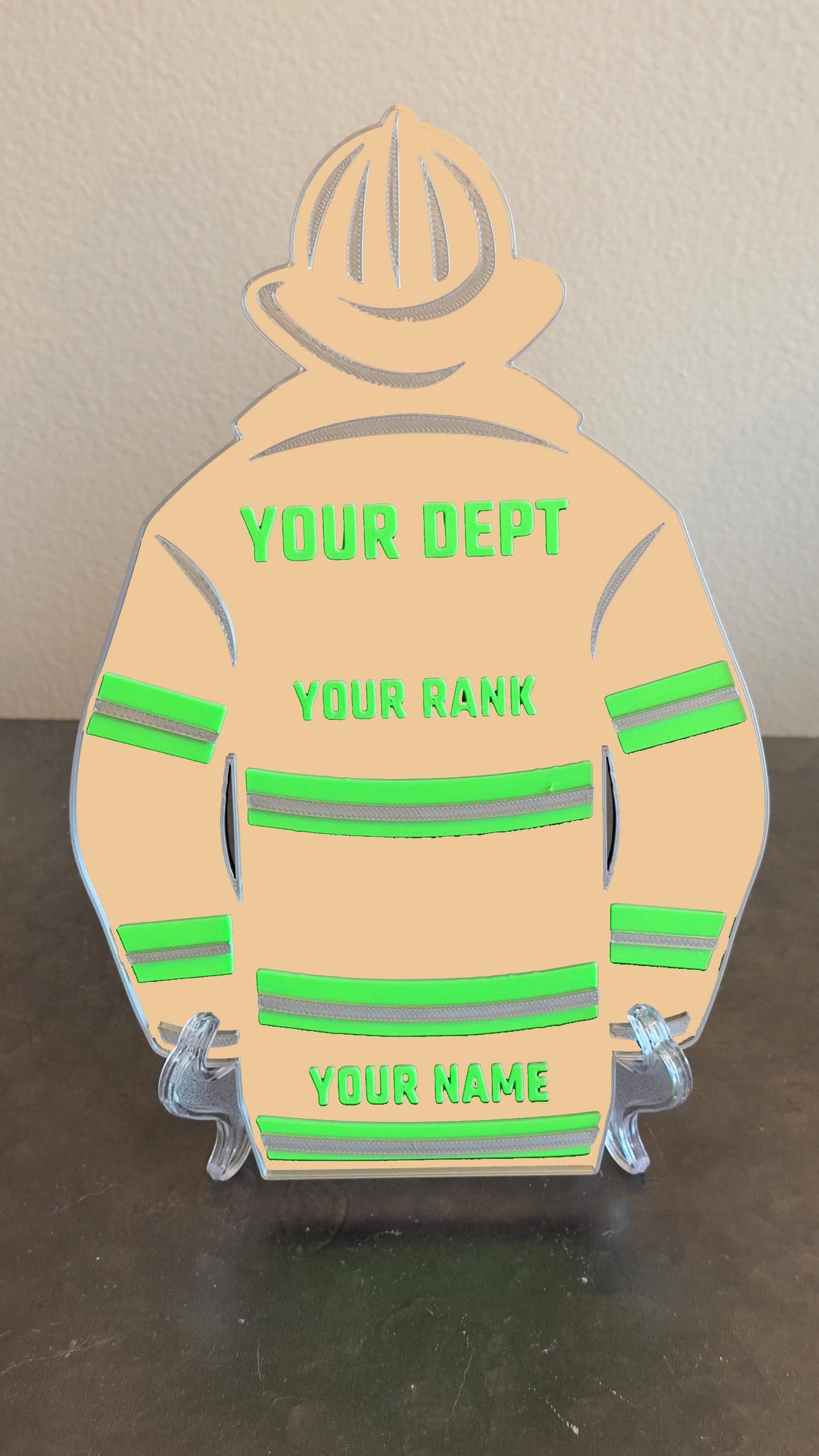 Firefighter Turnout Coat Plaque, TAN Bunker Gear Personalized
