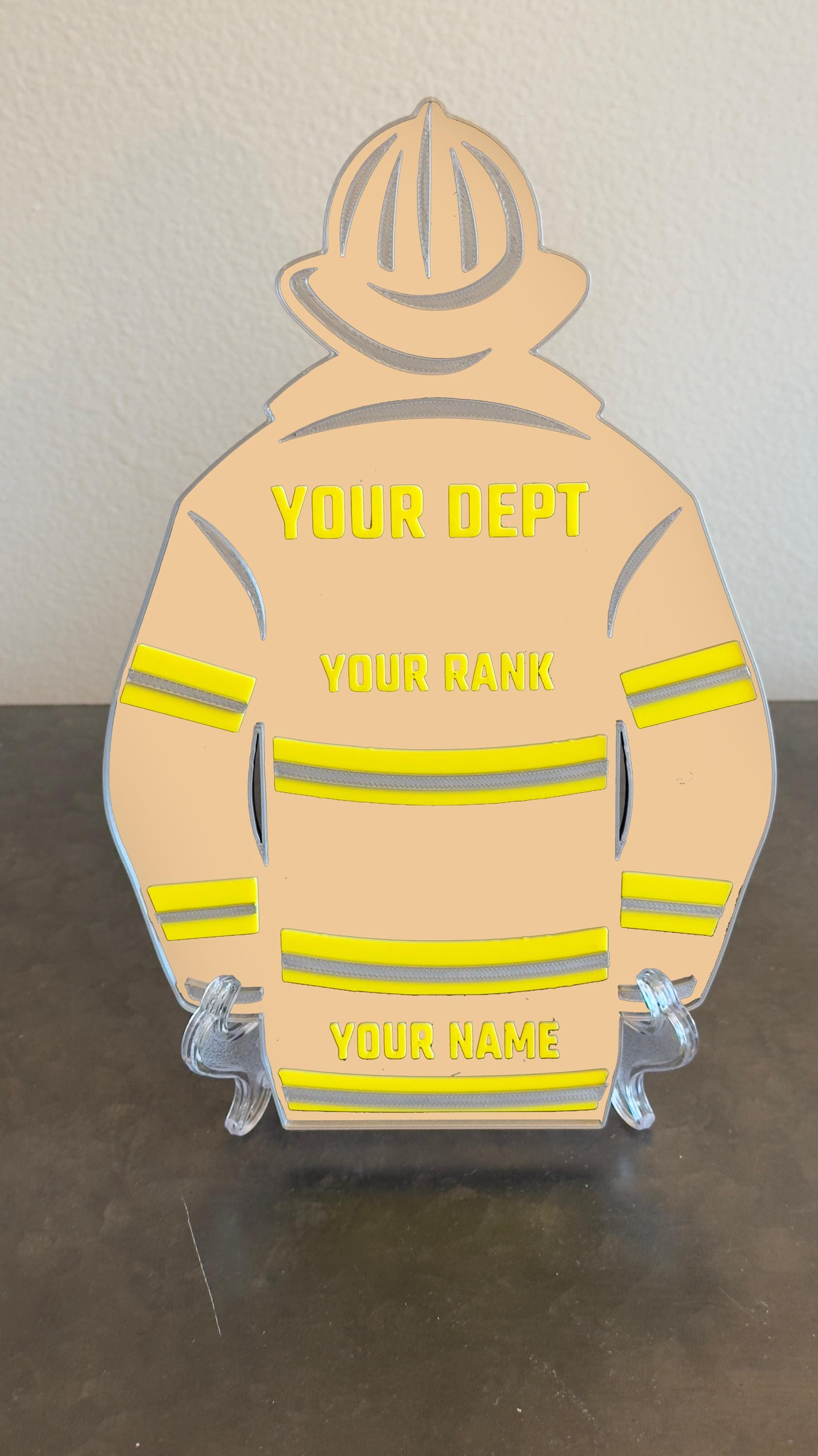 Firefighter Turnout Coat Plaque, TAN Bunker Gear Personalized