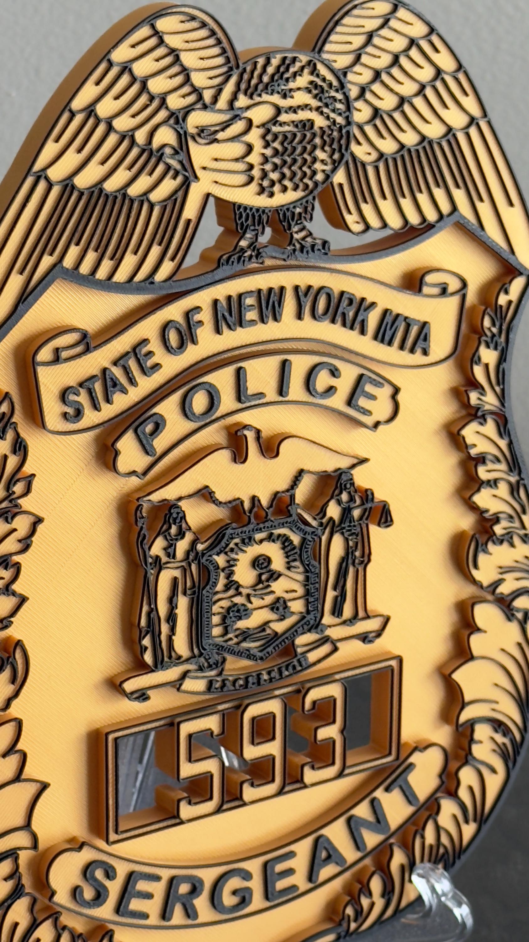 Embossed NYS MTA Sergeant Shield: 3D Display Plaque New York