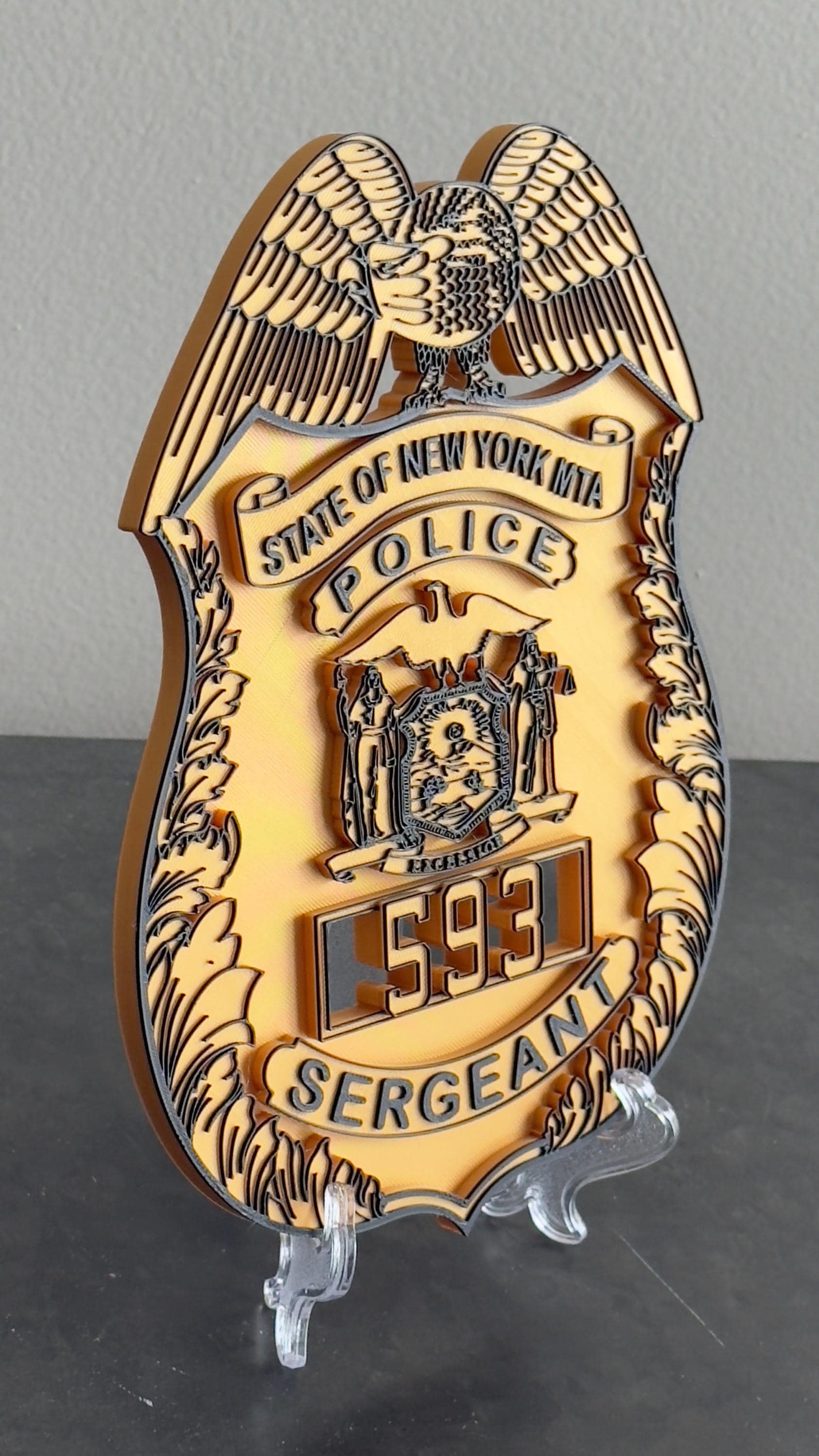 Embossed NYS MTA Sergeant Shield: 3D Display Plaque New York