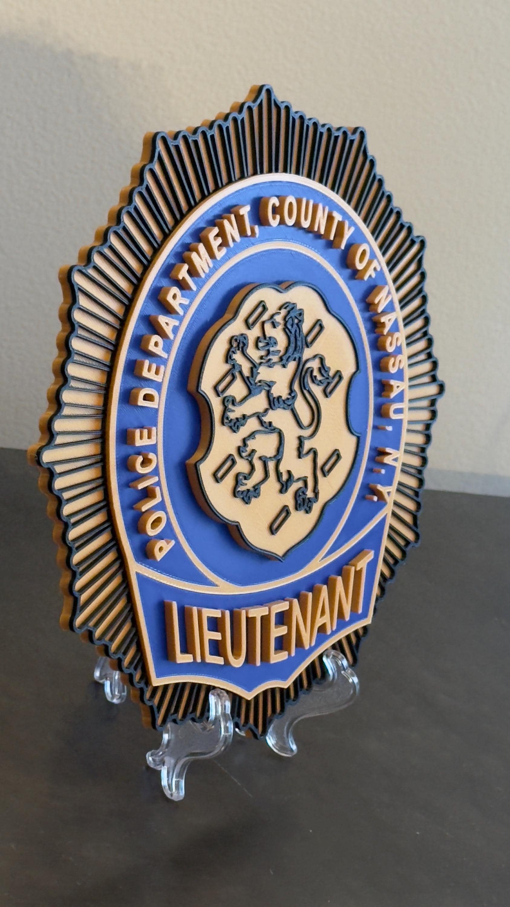 Nassau County Police Lieutenant Shield 3D Plaque New York