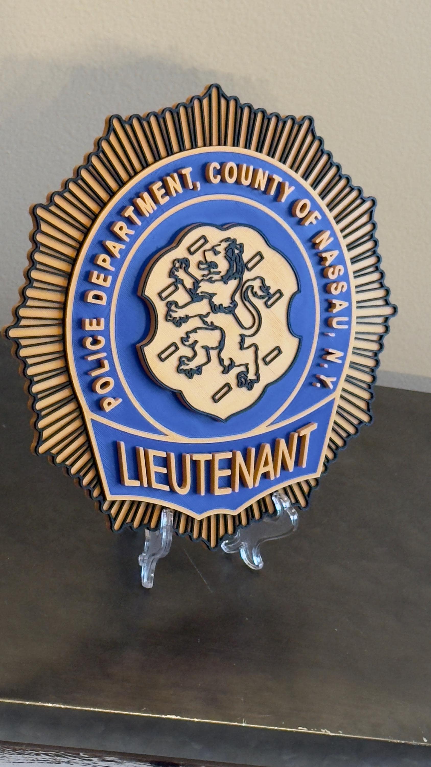 Nassau County Police Lieutenant Shield 3D Plaque New York