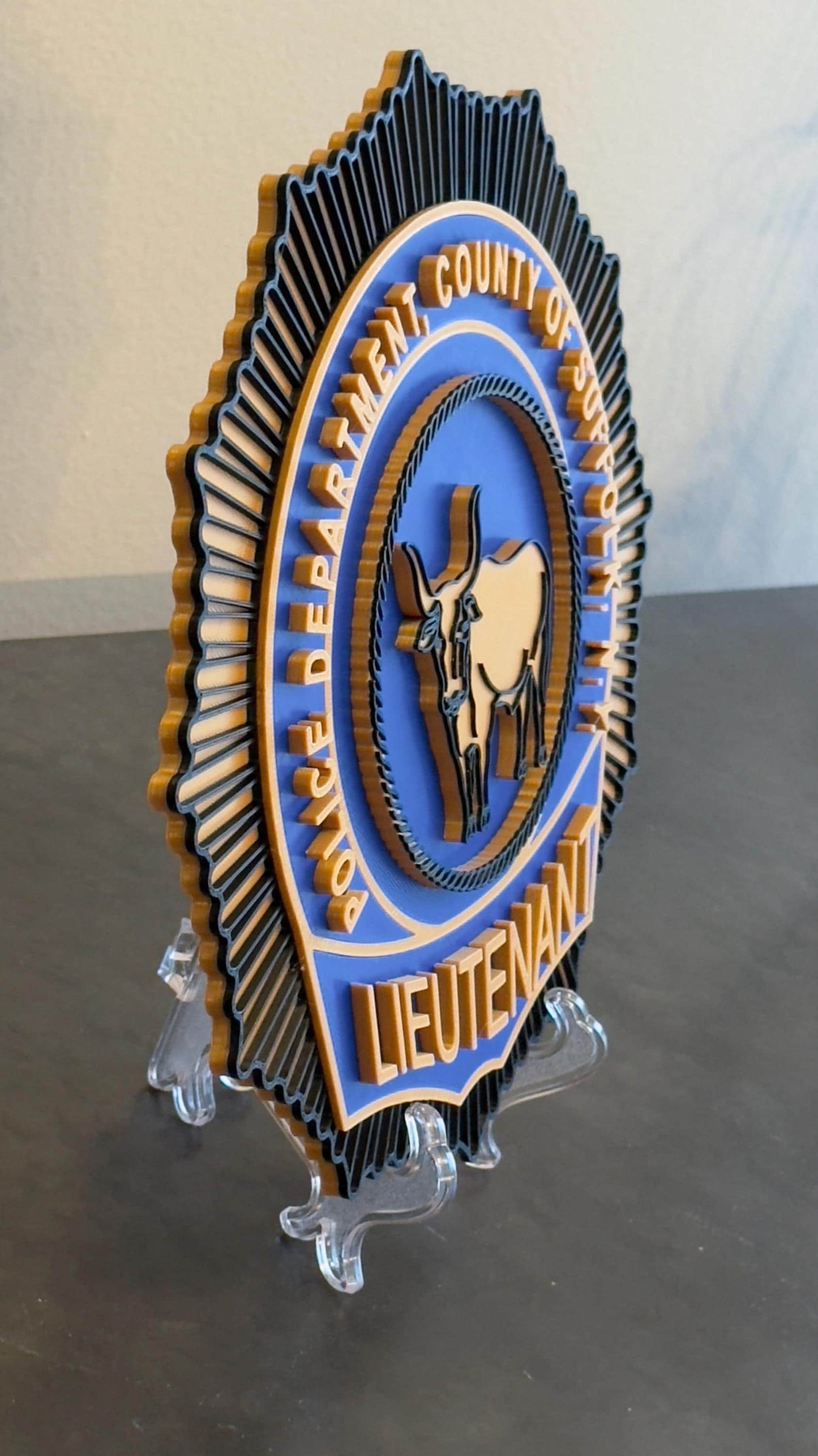 Suffolk County Police Lieutenant Shield: 3D Embossed Display Plaque New York