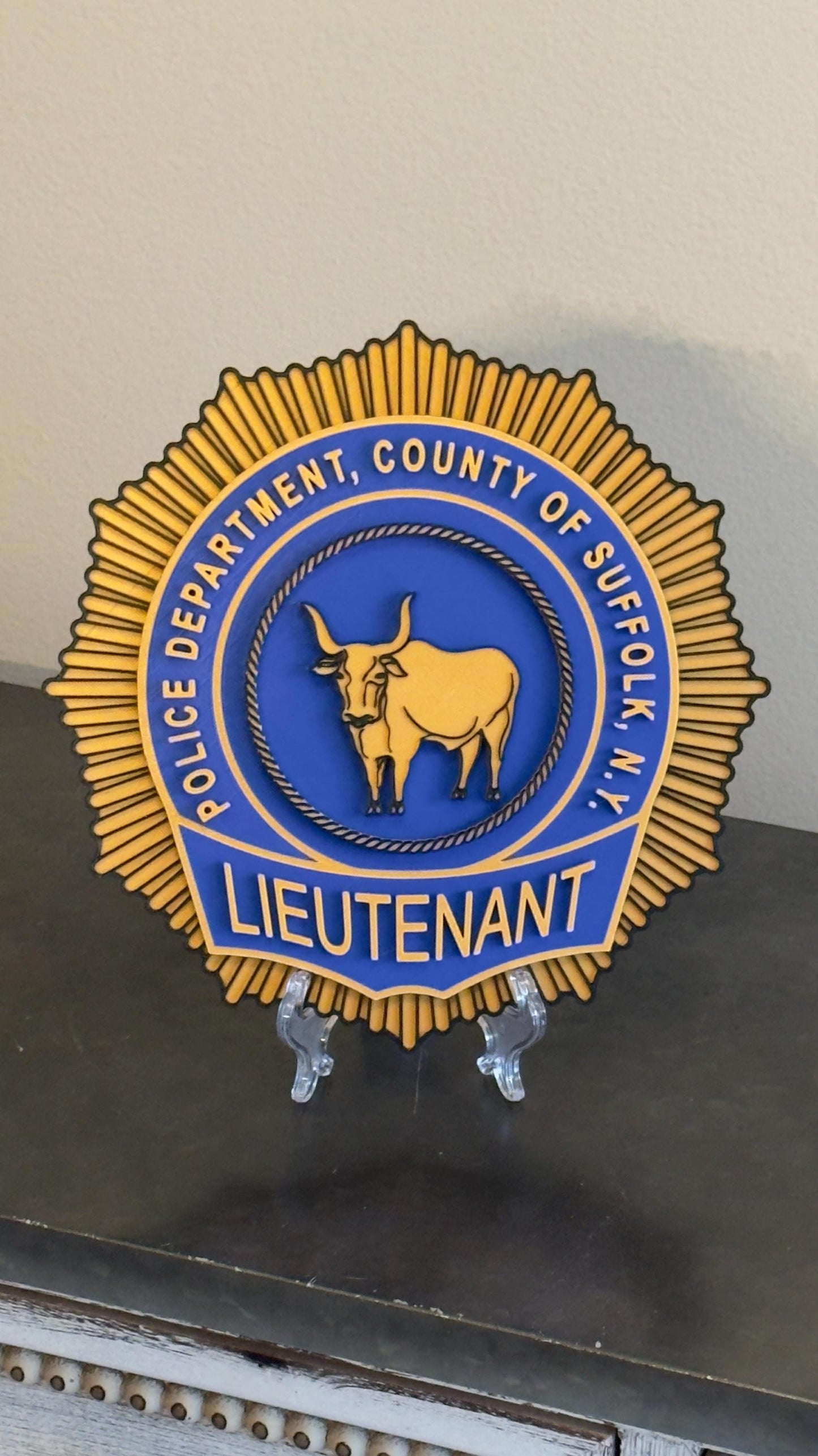 Suffolk County Police Lieutenant Shield: 3D Embossed Display Plaque New York