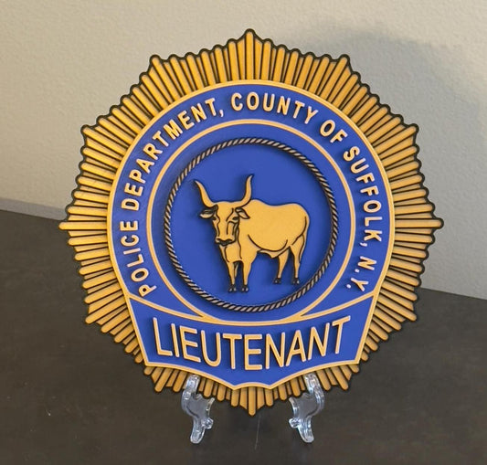Suffolk County Police Lieutenant Shield: 3D Embossed Display Plaque New York