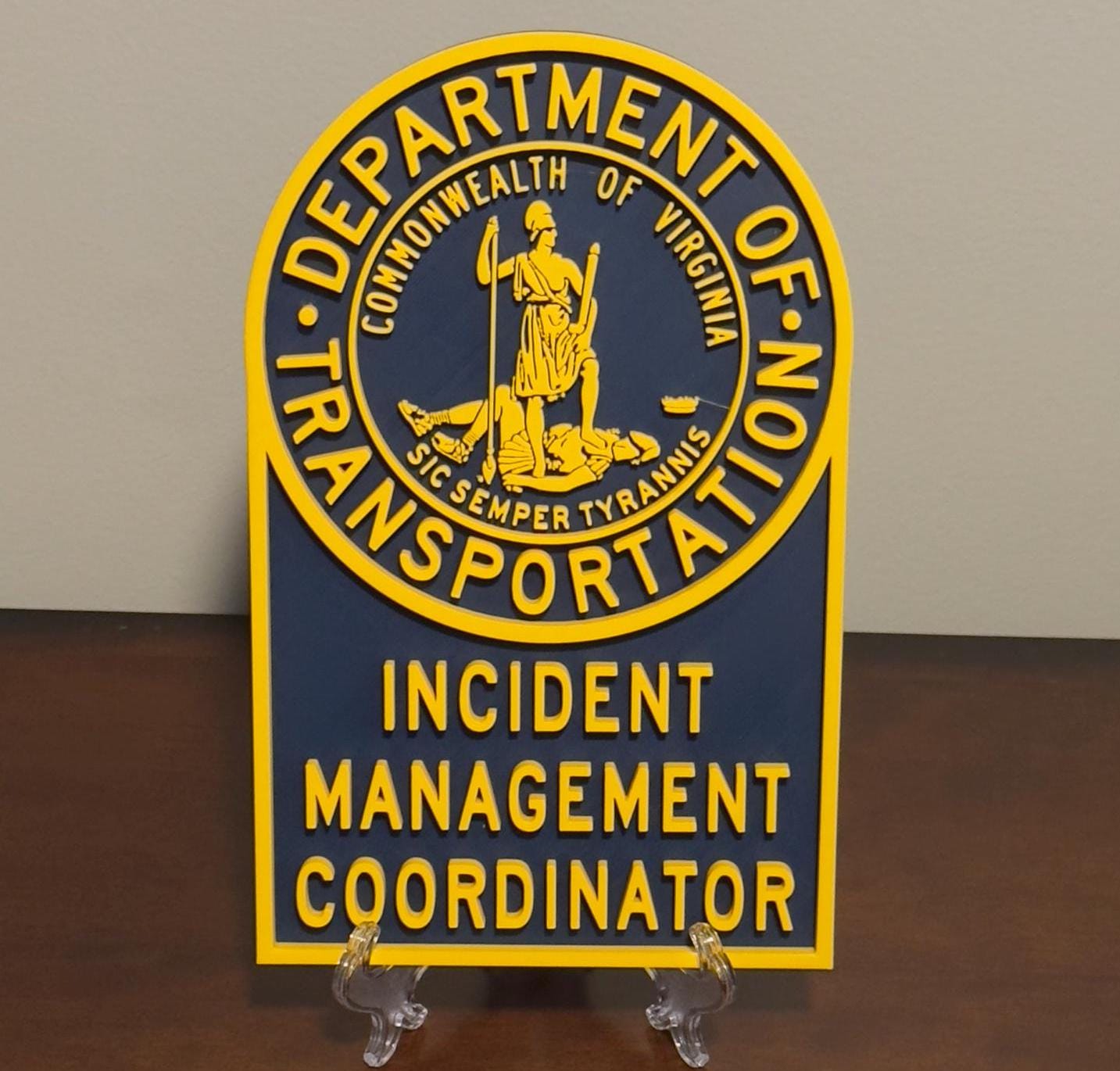 Virginia DOT Incident Coordinator Plaque: 3D Embossed Display