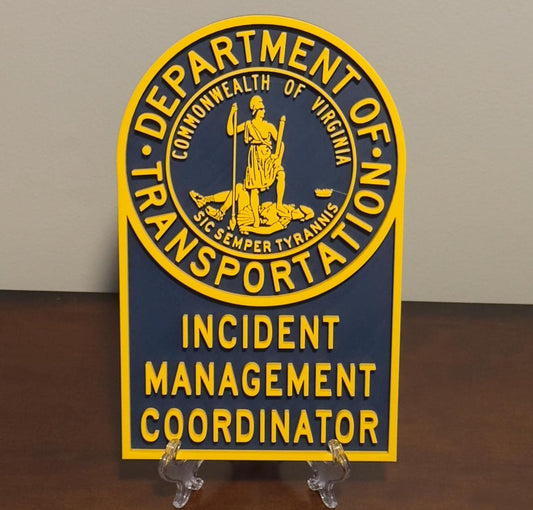 Virginia DOT Incident Coordinator Plaque: 3D Embossed Display