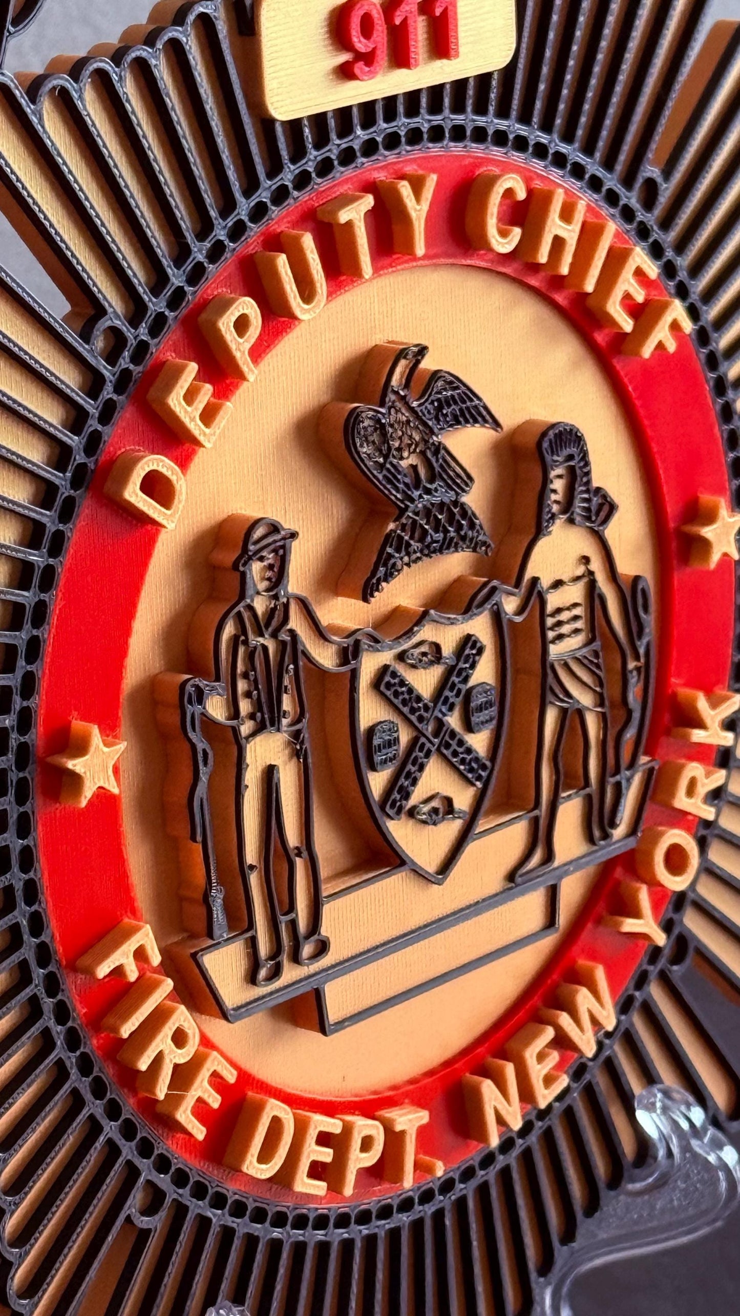 FDNY Officer Badge Plaque: 3D First Responder Wall Art NY Display Plaque
