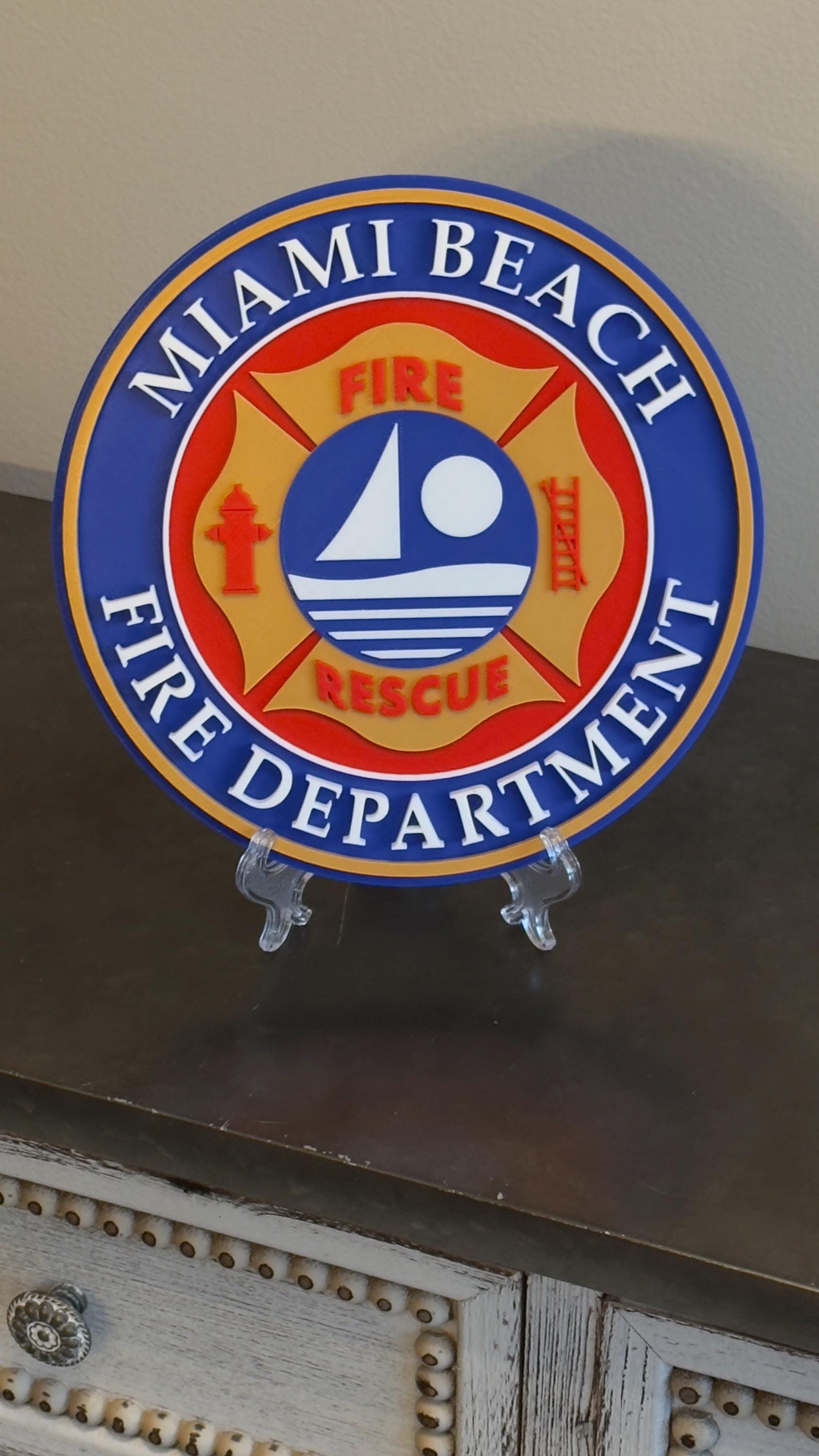 Miami Beach Fire Department 3D Plaque: First Responder Wall Art Florida