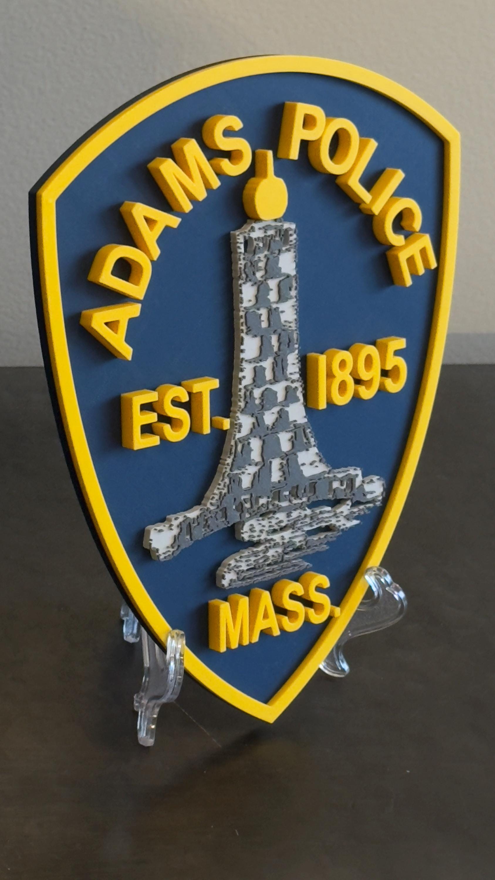Police Department Plaque: Adams MA 3D Embossed - Wall Display Massachusetts