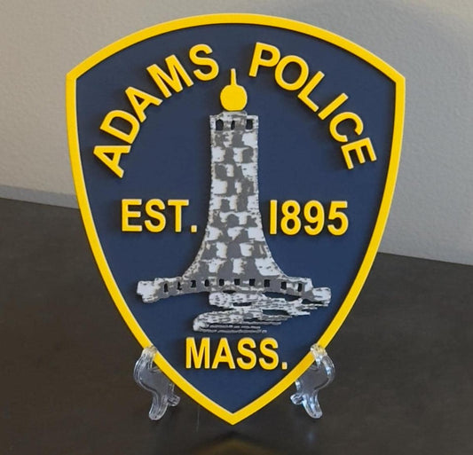 Police Department Plaque: Adams MA 3D Embossed - Wall Display Massachusetts