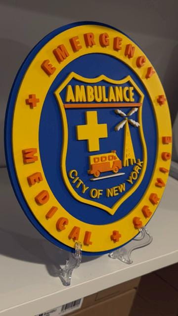 Old School EMS Logo Plaque: 3D First Responder Wall Art NY Display Plaque NYCEMS