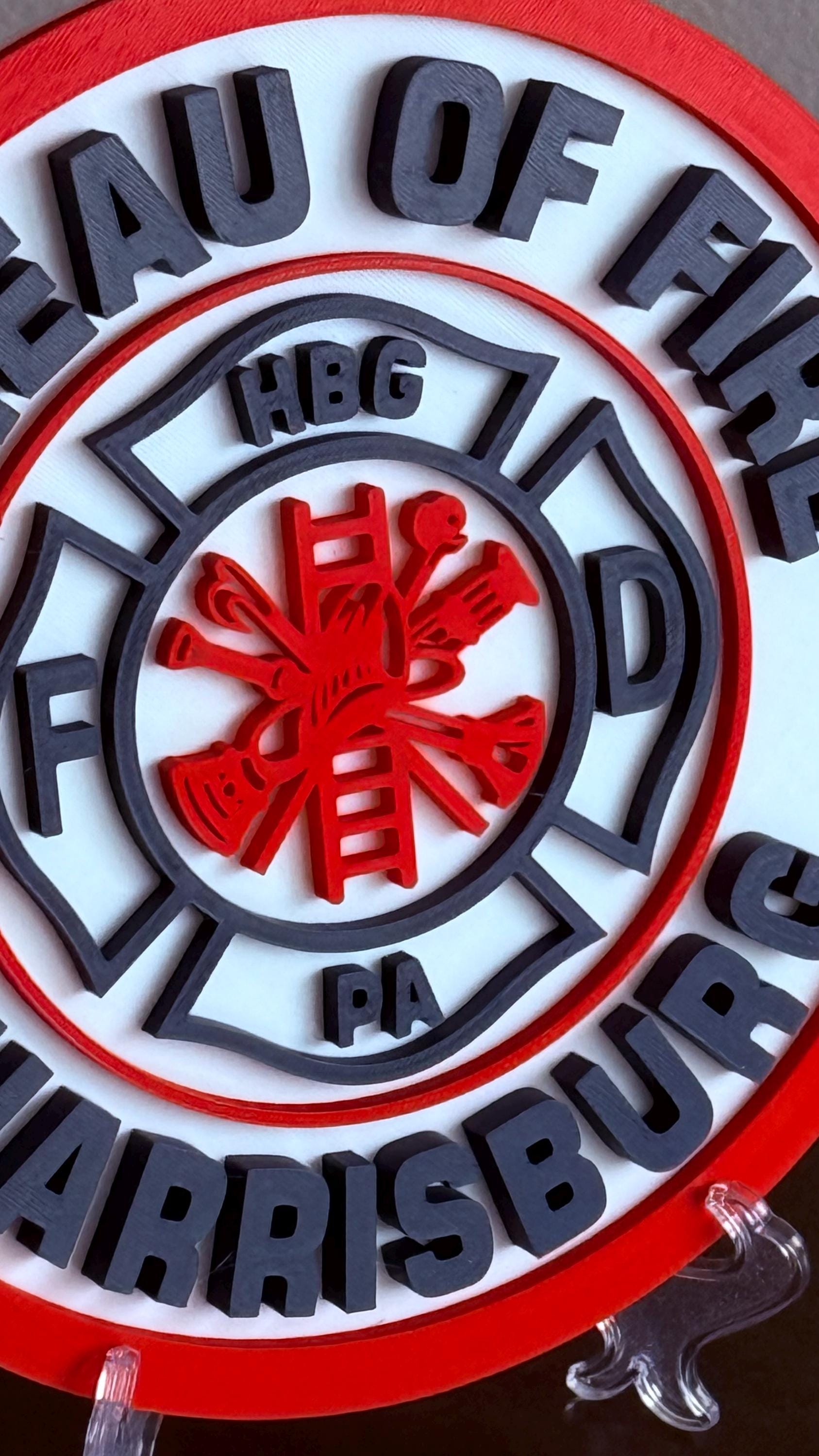 Harrisburg Bureau of Fire Department 3D Embossed Plaque: First Responder Wall Art Pennsylvania