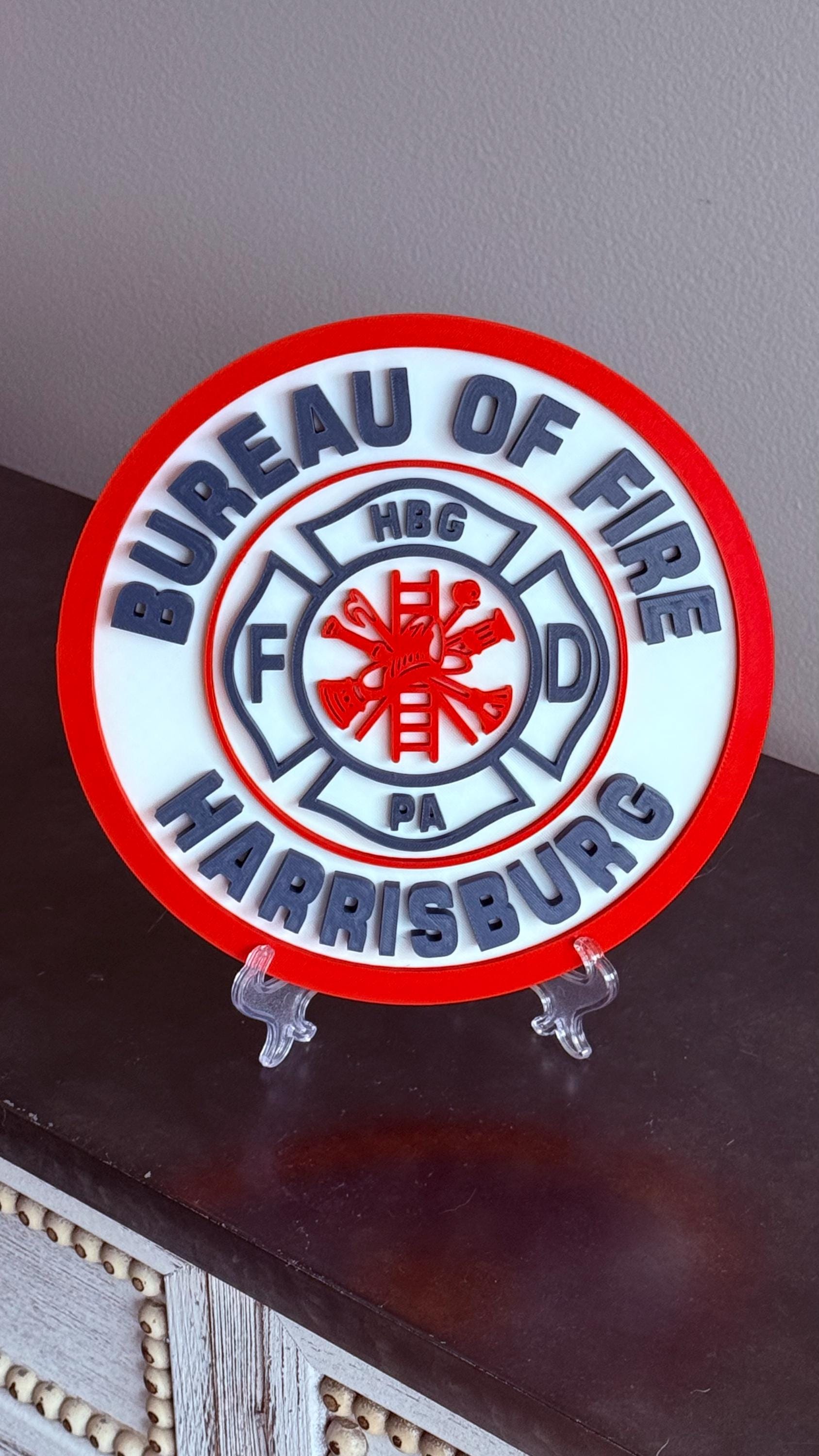 Harrisburg Bureau of Fire Department 3D Embossed Plaque: First Responder Wall Art Pennsylvania