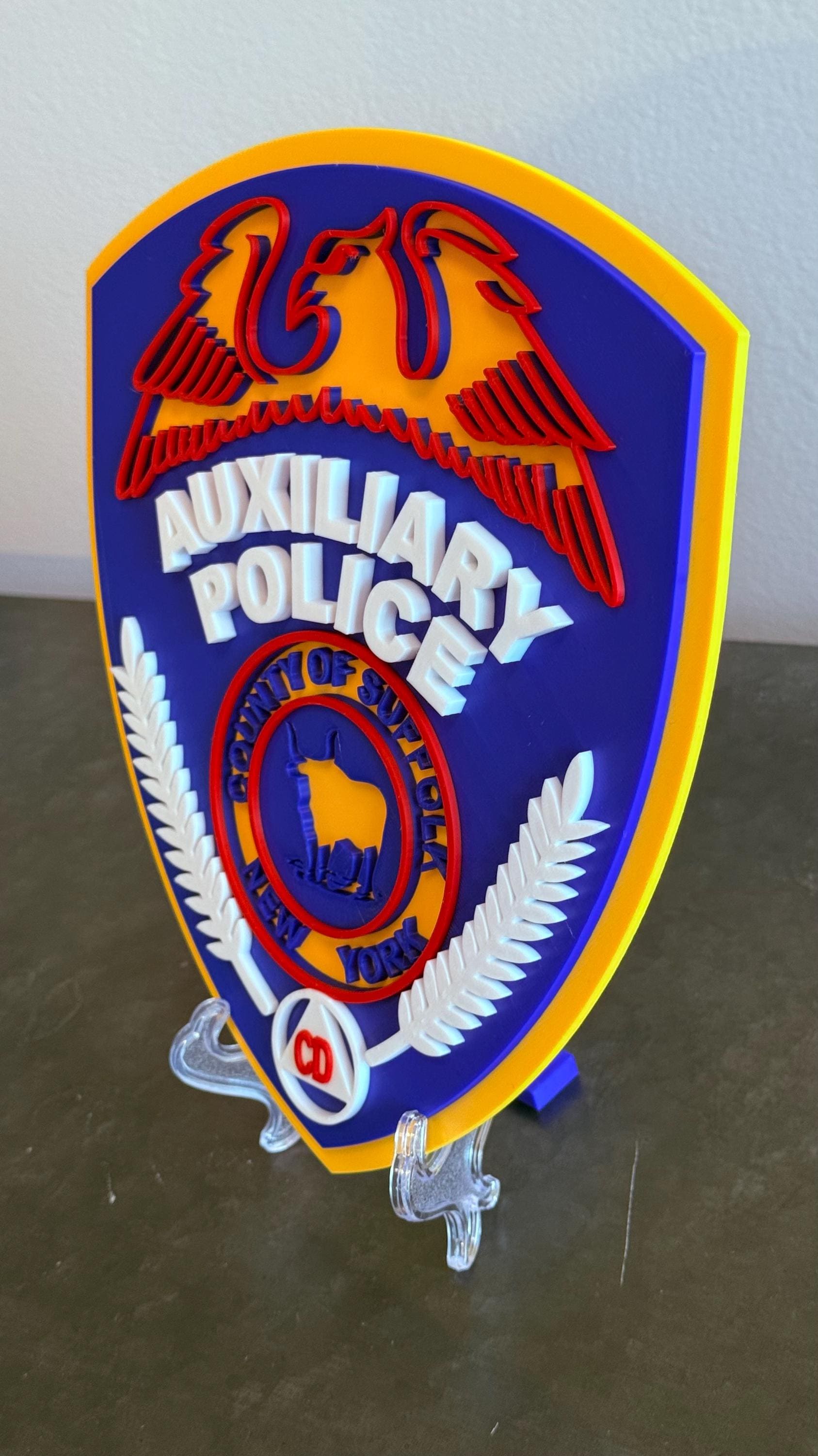 Suffolk County Police Auxiliary 3D Plaque, First Responder Wall Art New York