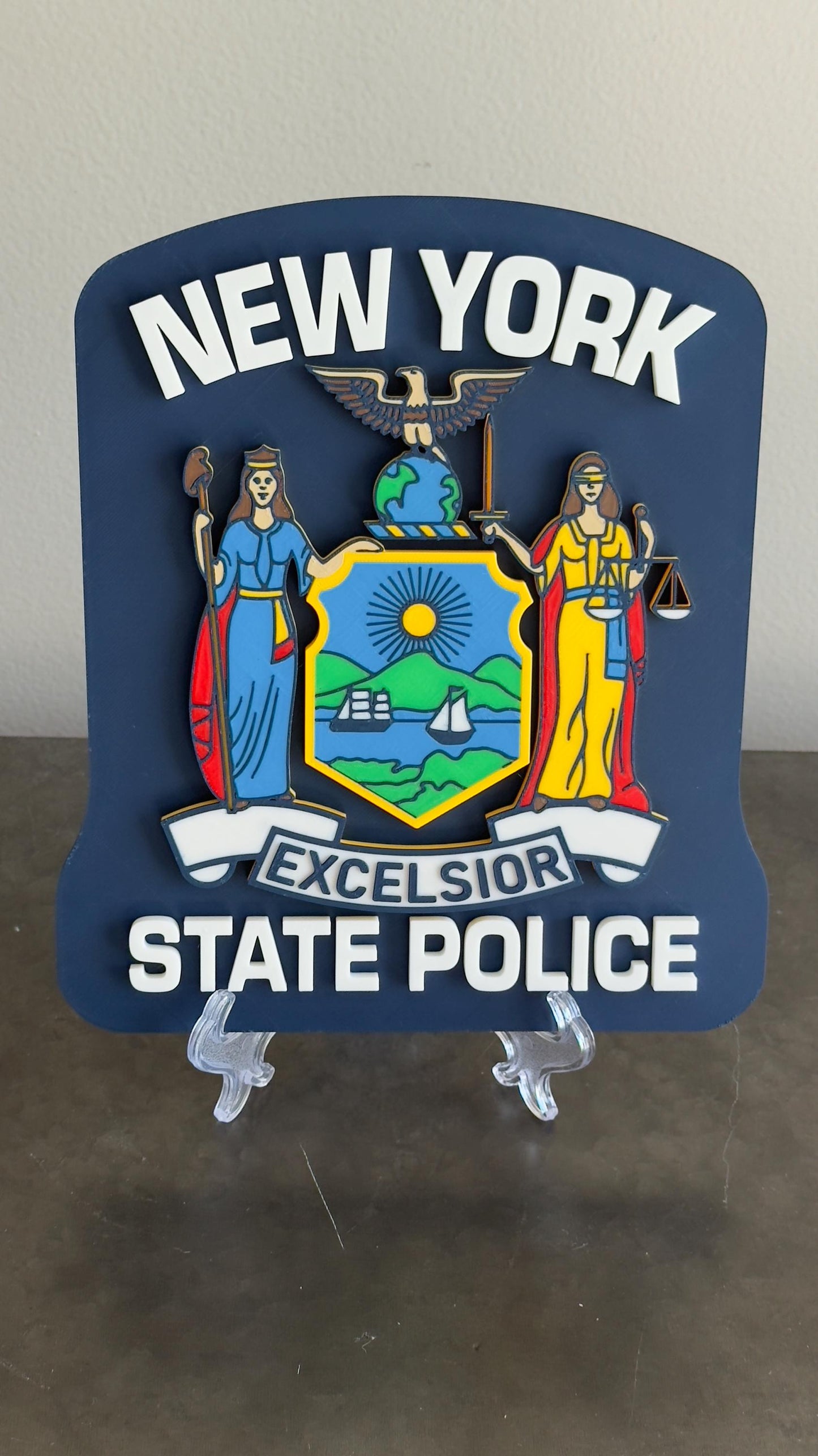 Embossed New York State Police Plaque: 3D Printed Wall Art Police Gift NY New York