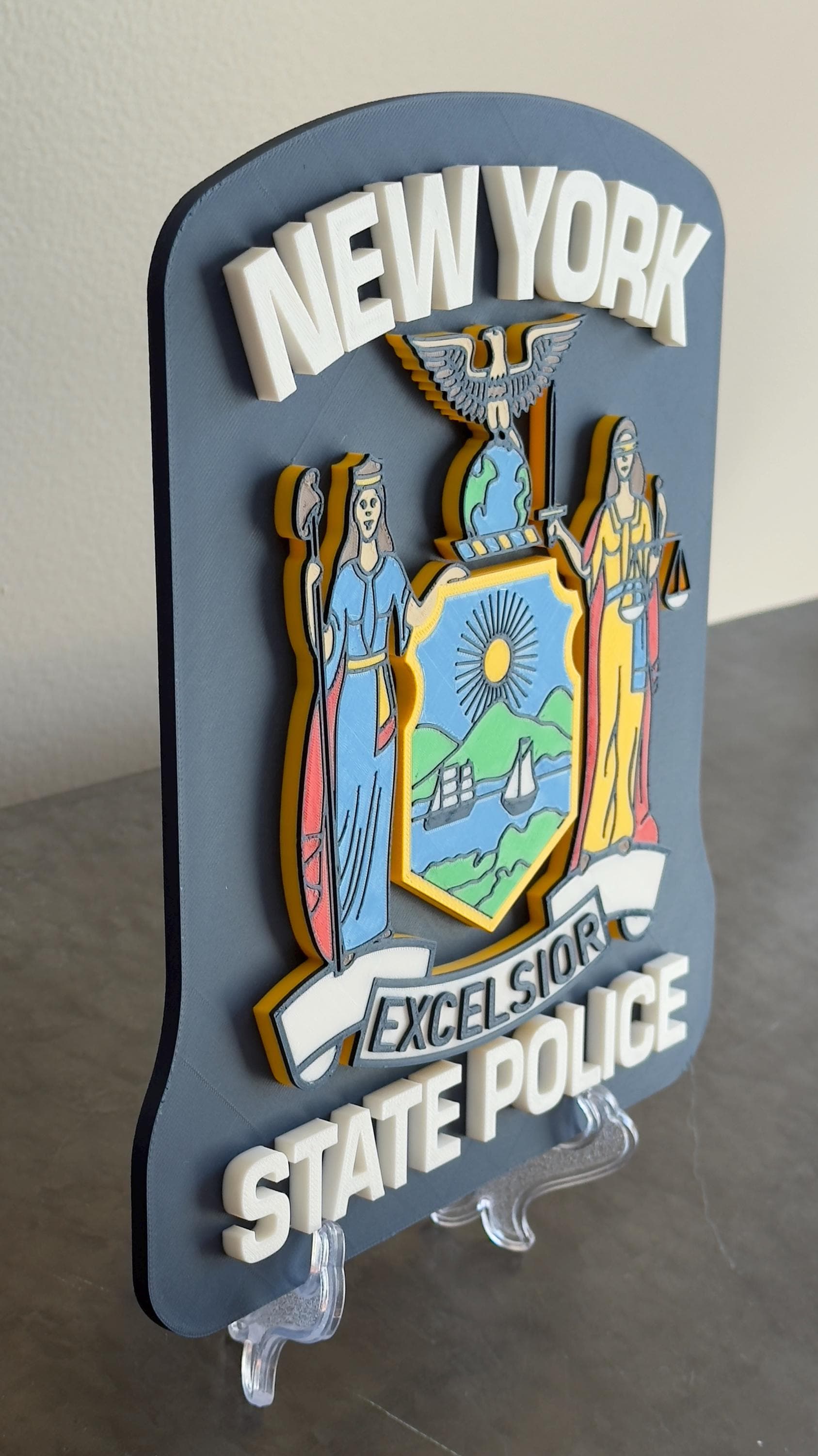Embossed New York State Police Plaque: 3D Printed Wall Art Police Gift NY New York
