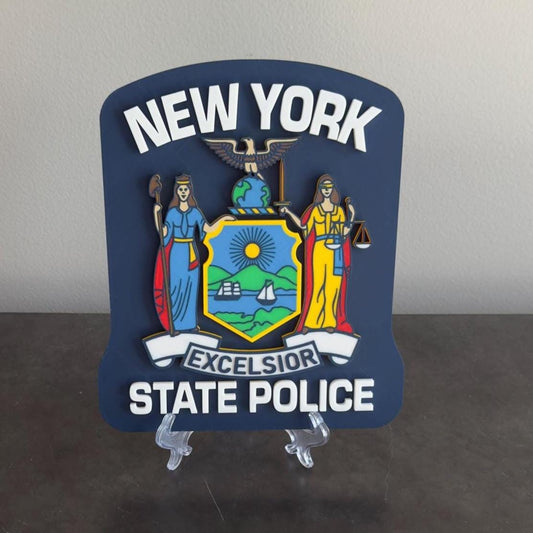 Embossed New York State Police Plaque: 3D Printed Wall Art Police Gift NY New York