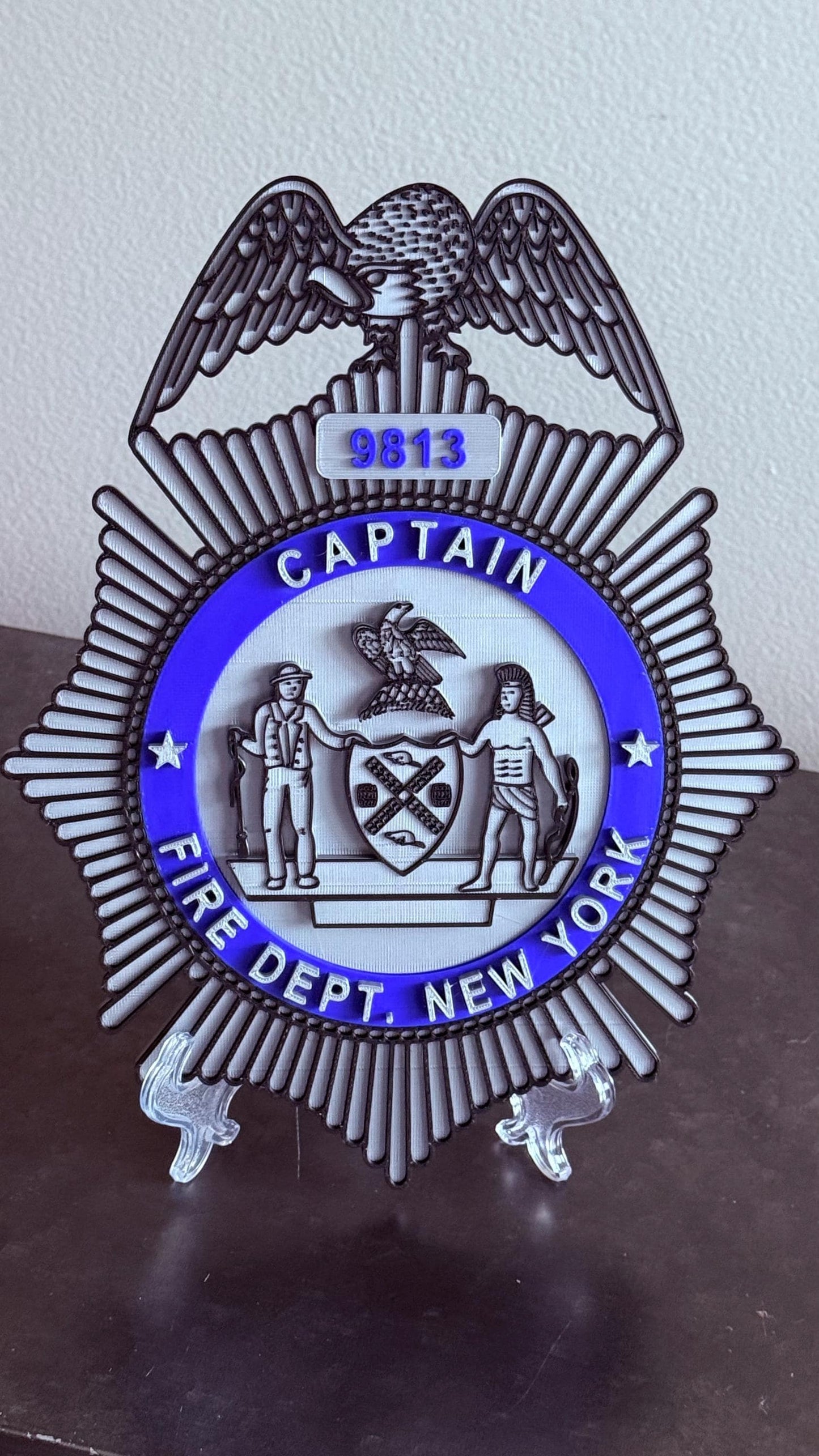 FDNY Officer Badge Plaque: 3D First Responder Wall Art NY Display Plaque