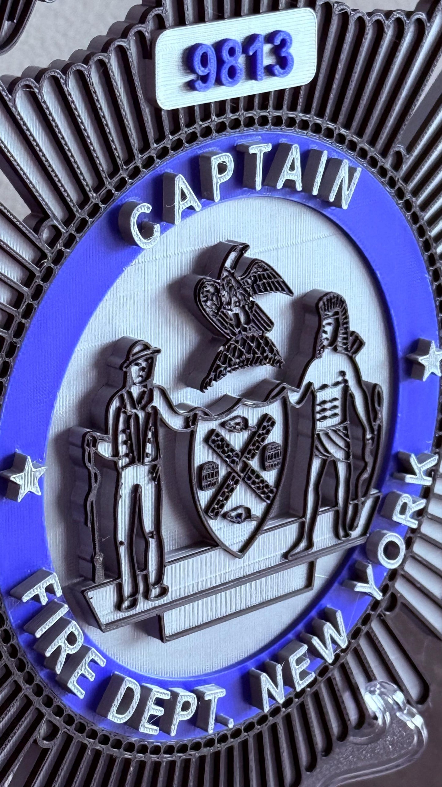 FDNY Officer Badge Plaque: 3D First Responder Wall Art NY Display Plaque