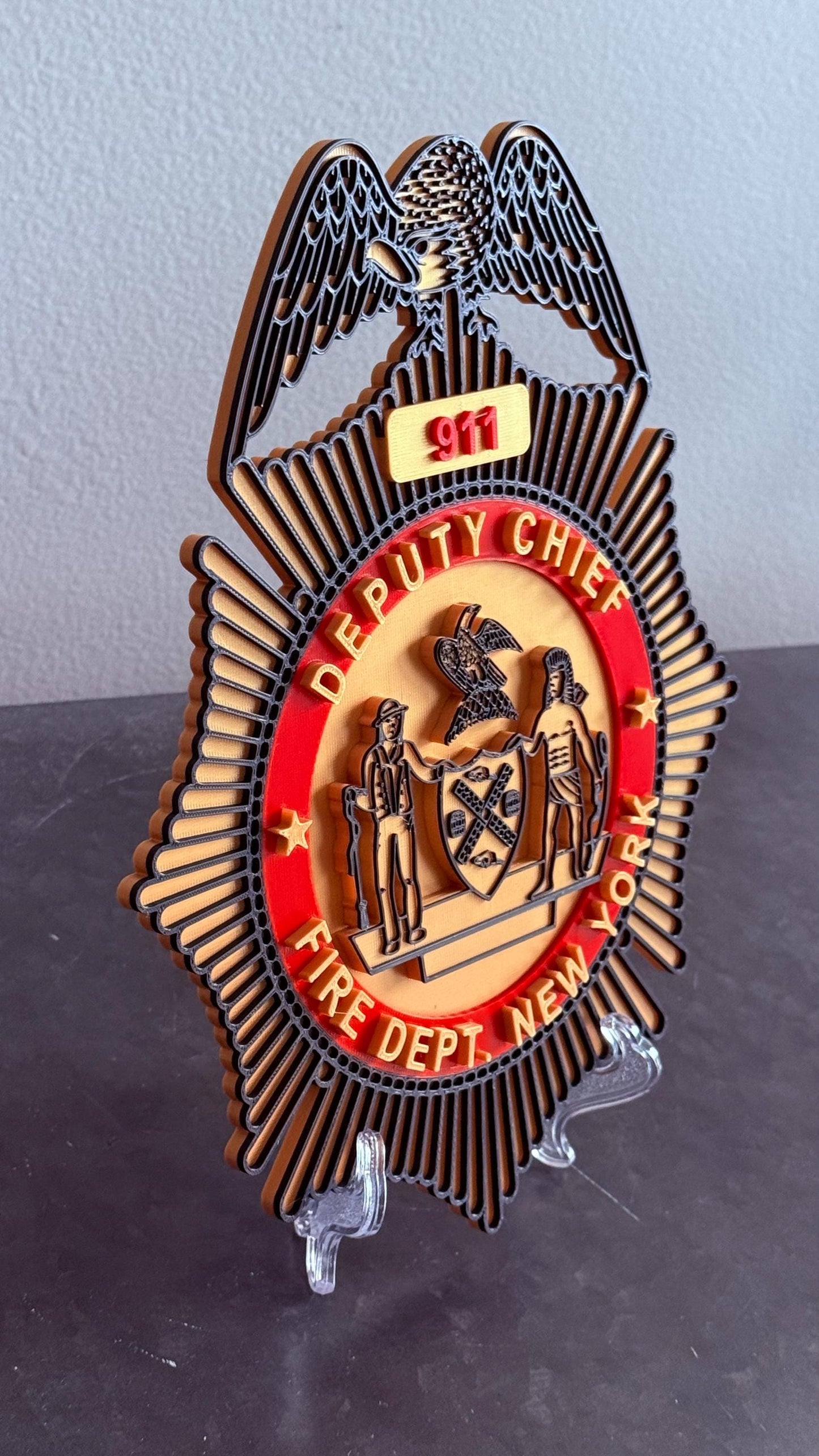 FDNY Officer Badge Plaque: 3D First Responder Wall Art NY Display Plaque