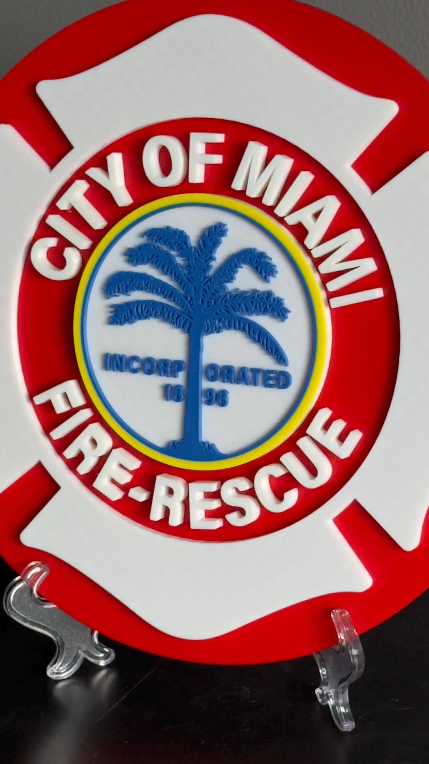 Miami Fire Rescue 3D Plaque: Embossed First Responder Wall Art Firefighter Gift Florida
