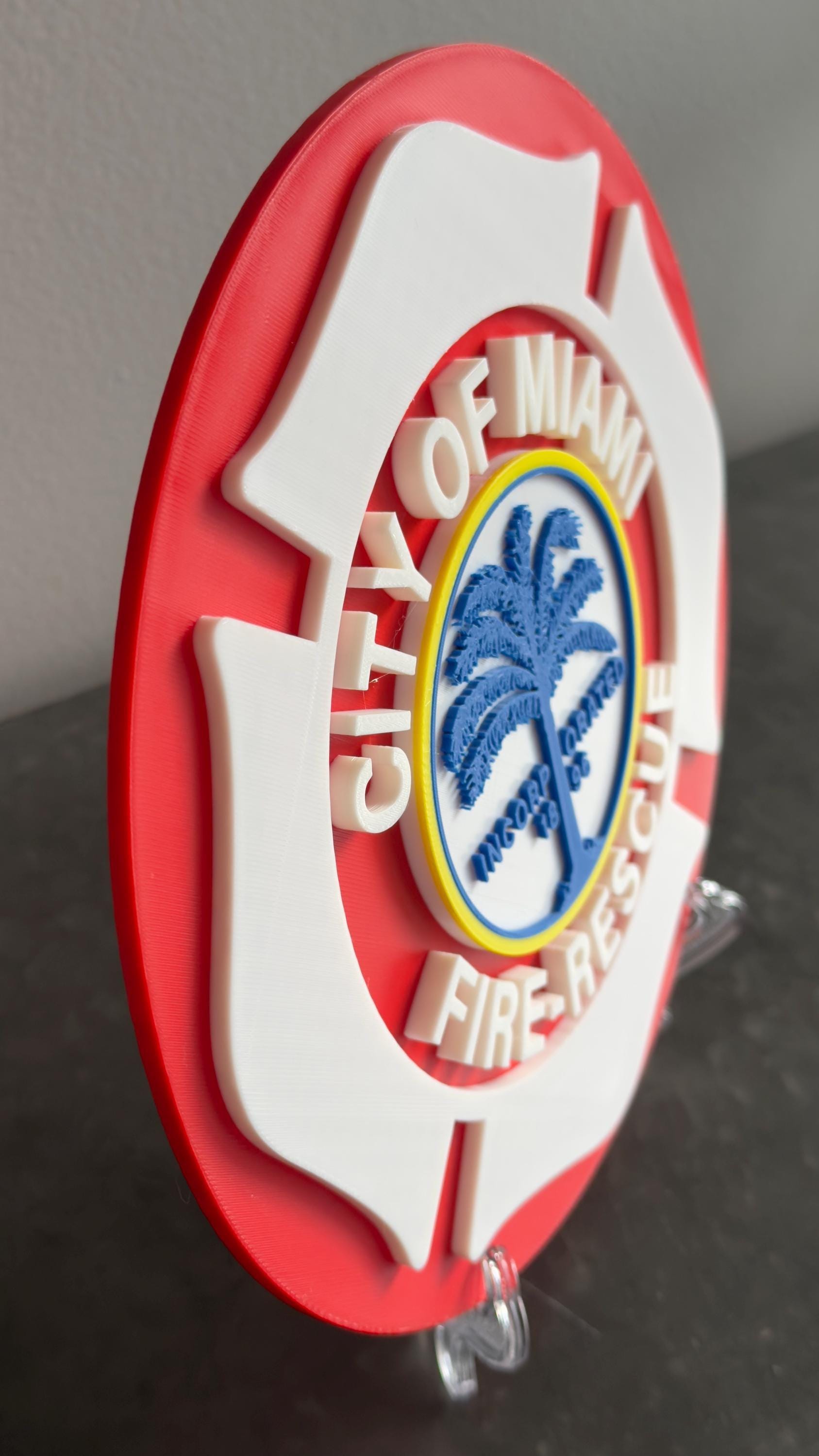 Miami Fire Rescue 3D Plaque: Embossed First Responder Wall Art Firefighter Gift Florida