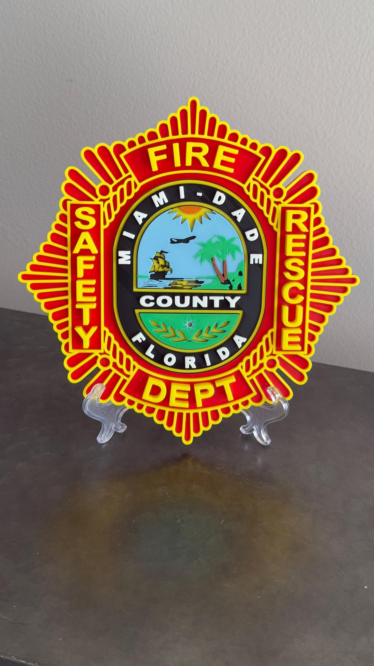 Miami Dade Fire Rescue Plaque: 3D Embossed First Responder Wall Art Florida