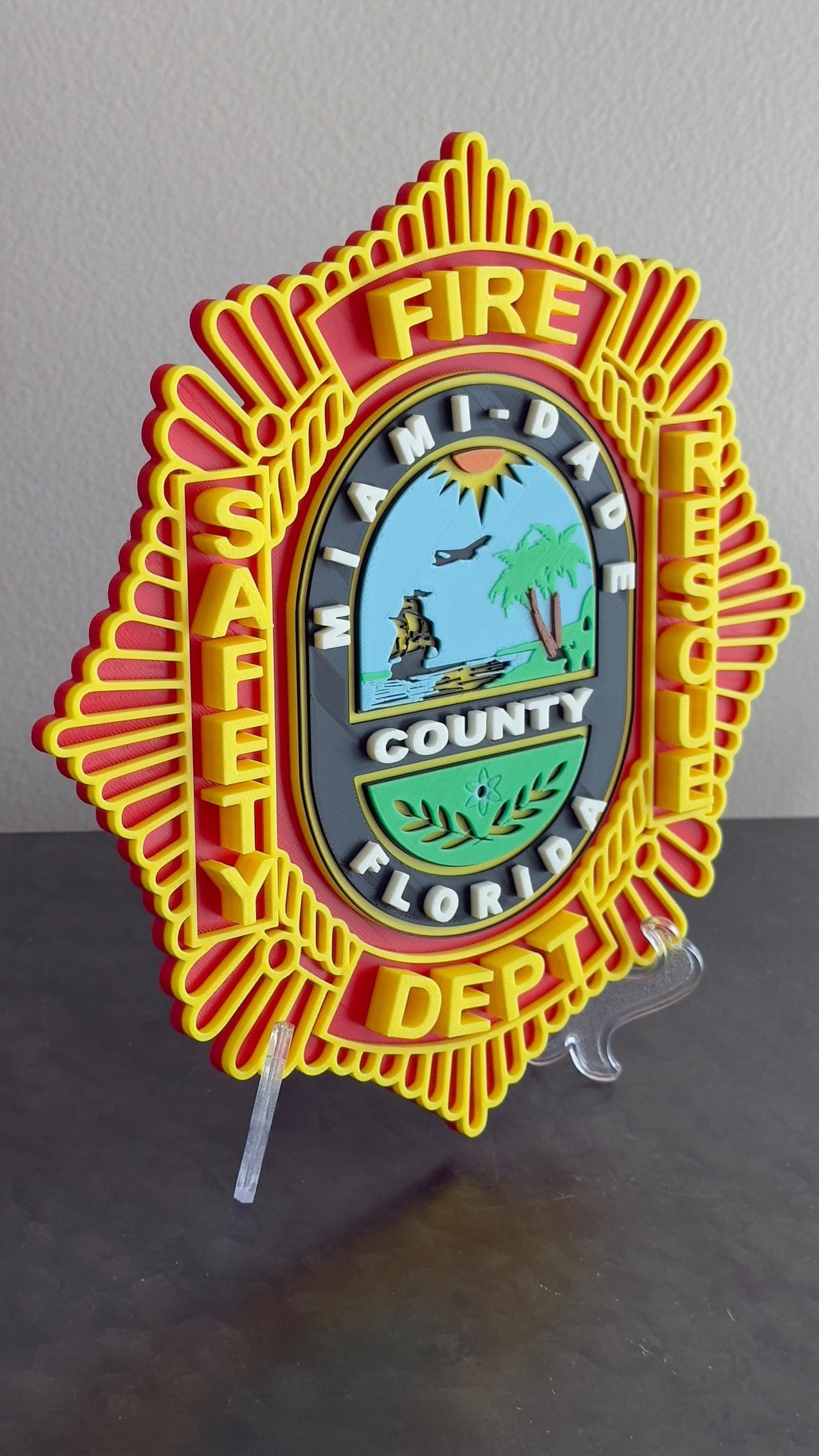 Miami Dade Fire Rescue Plaque: 3D Embossed First Responder Wall Art Florida