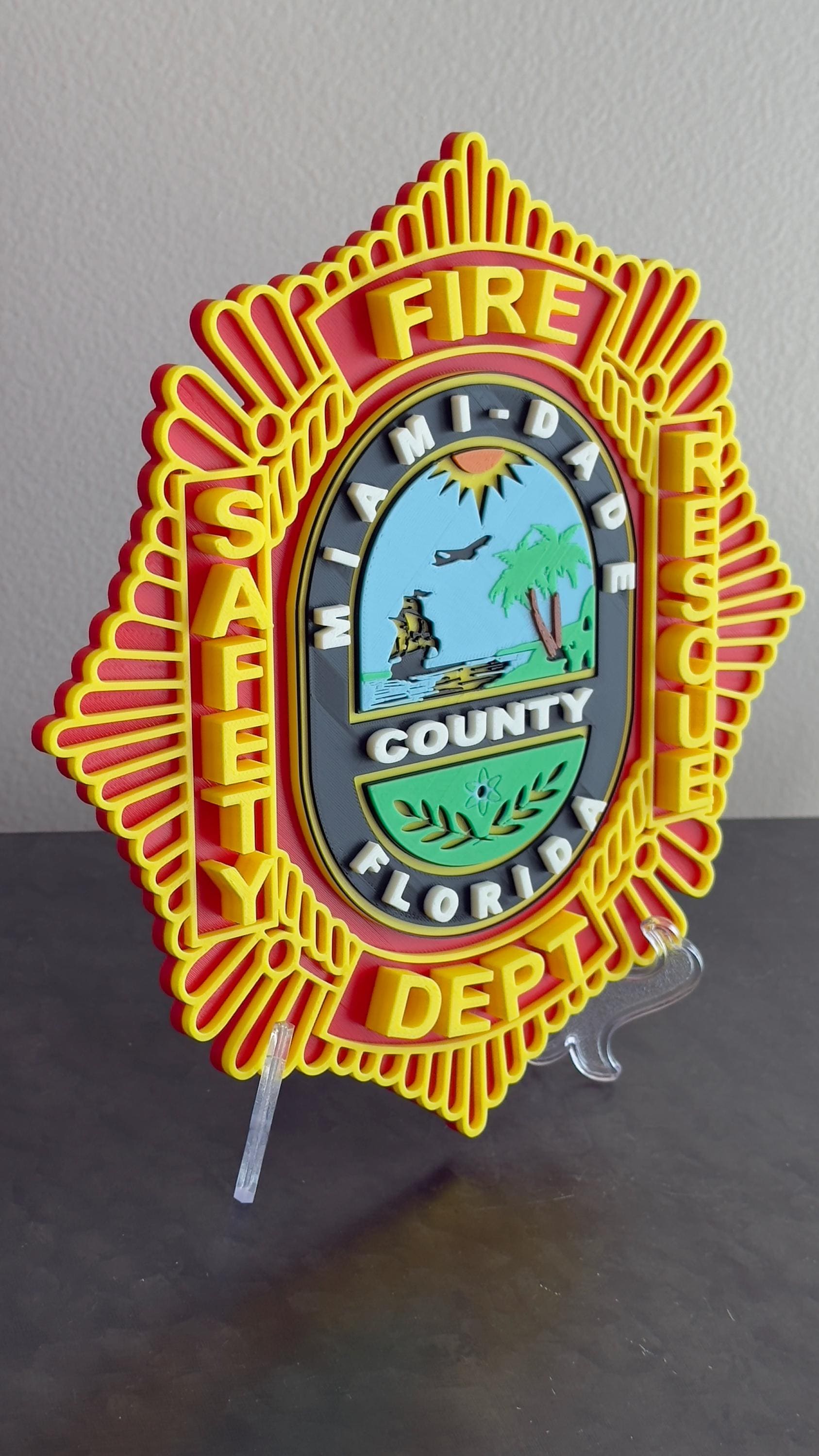 Miami Dade Fire Rescue Plaque: 3D Embossed First Responder Wall Art Florida