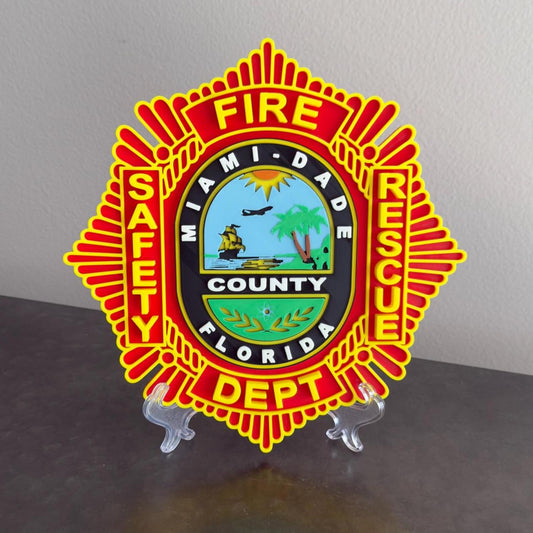 Miami Dade Fire Rescue Plaque: 3D Embossed First Responder Wall Art Florida