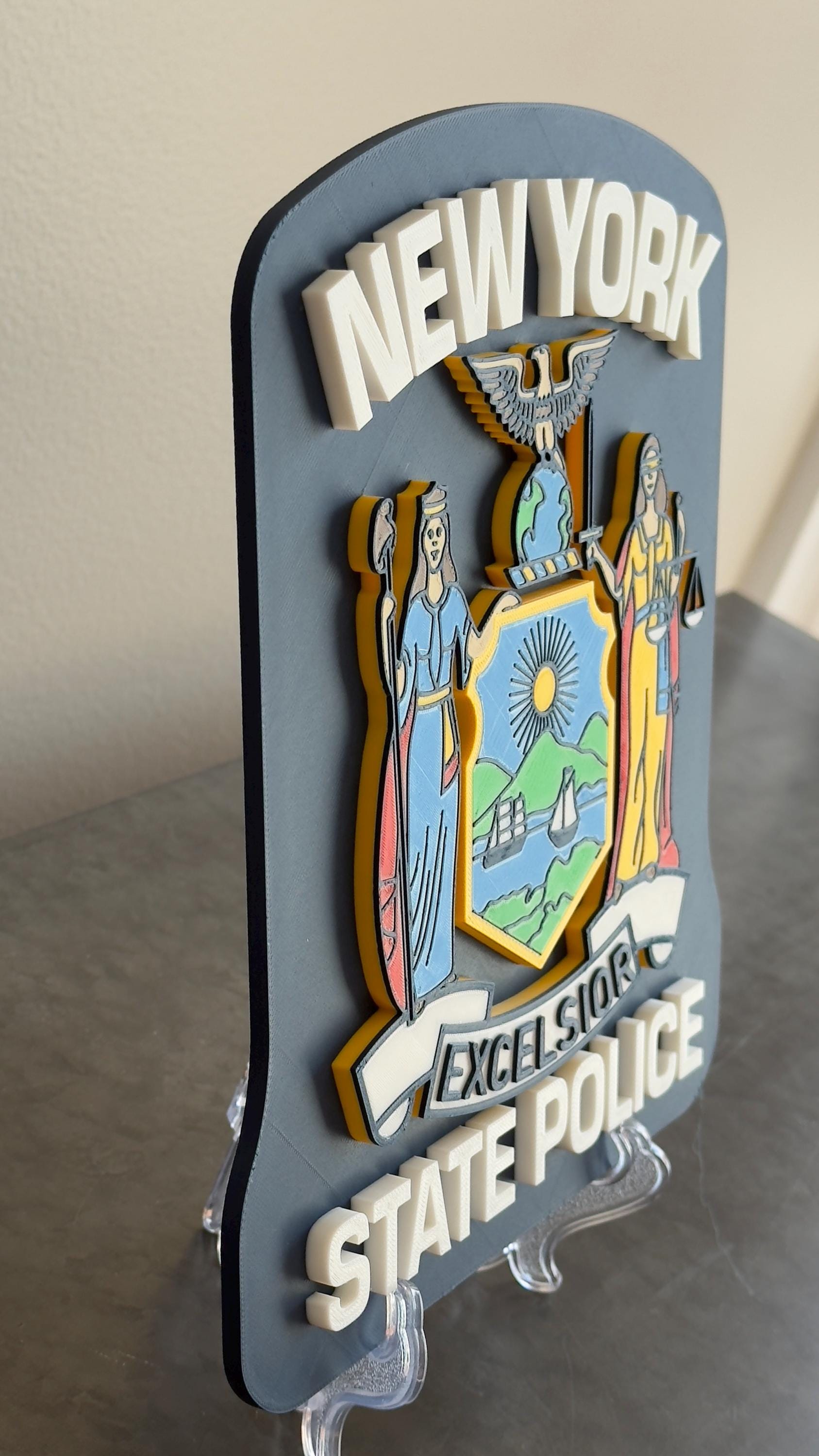 Embossed New York State Police Plaque: 3D Printed Wall Art Police Gift NY New York