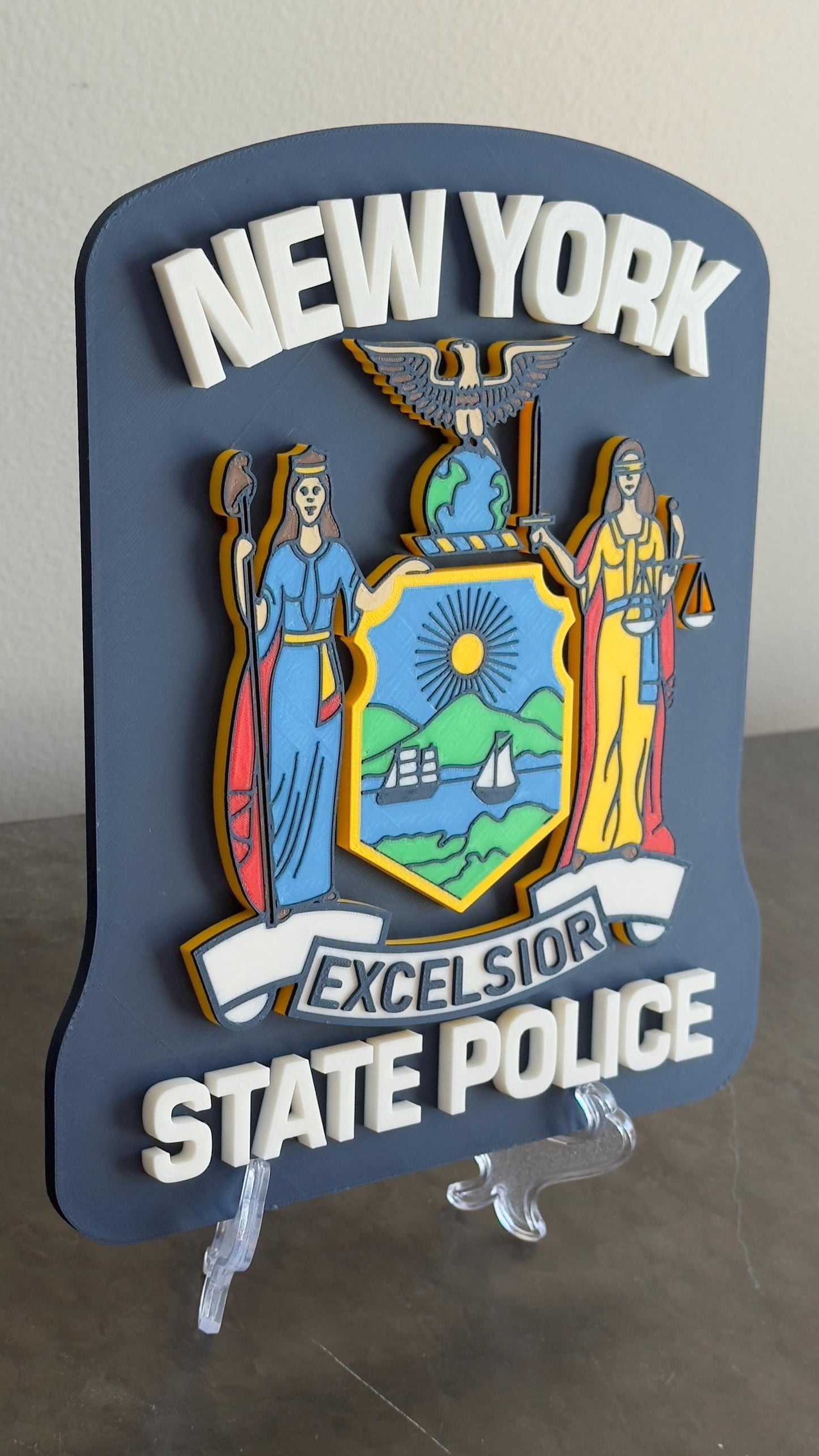 Embossed New York State Police Plaque: 3D Printed Wall Art Police Gift NY New York