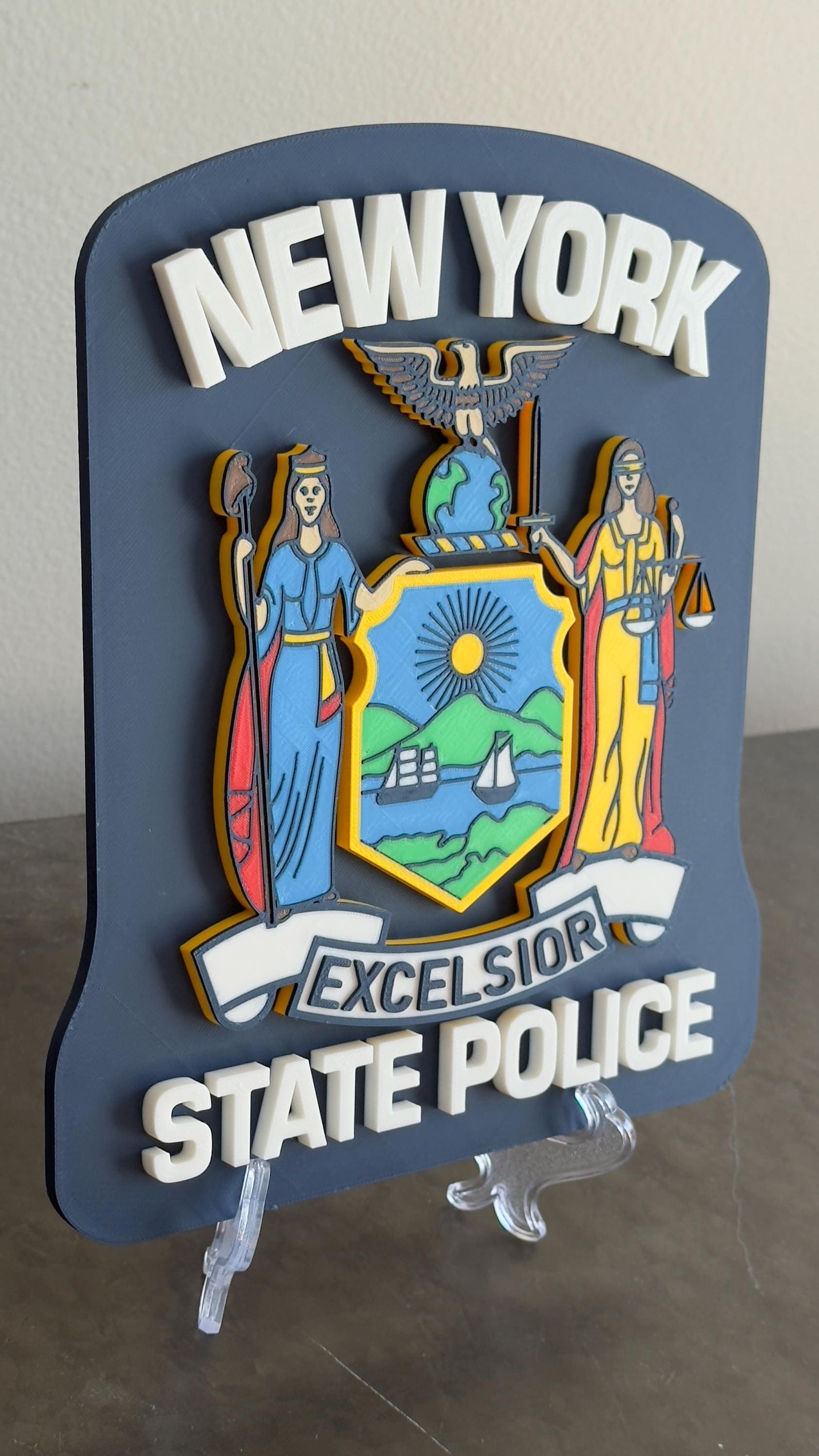 Embossed New York State Police Plaque: 3D Printed Wall Art Police Gift NY New York