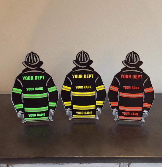 Firefighter Turnout Coat Plaque, BLACK Bunker Gear Personalized