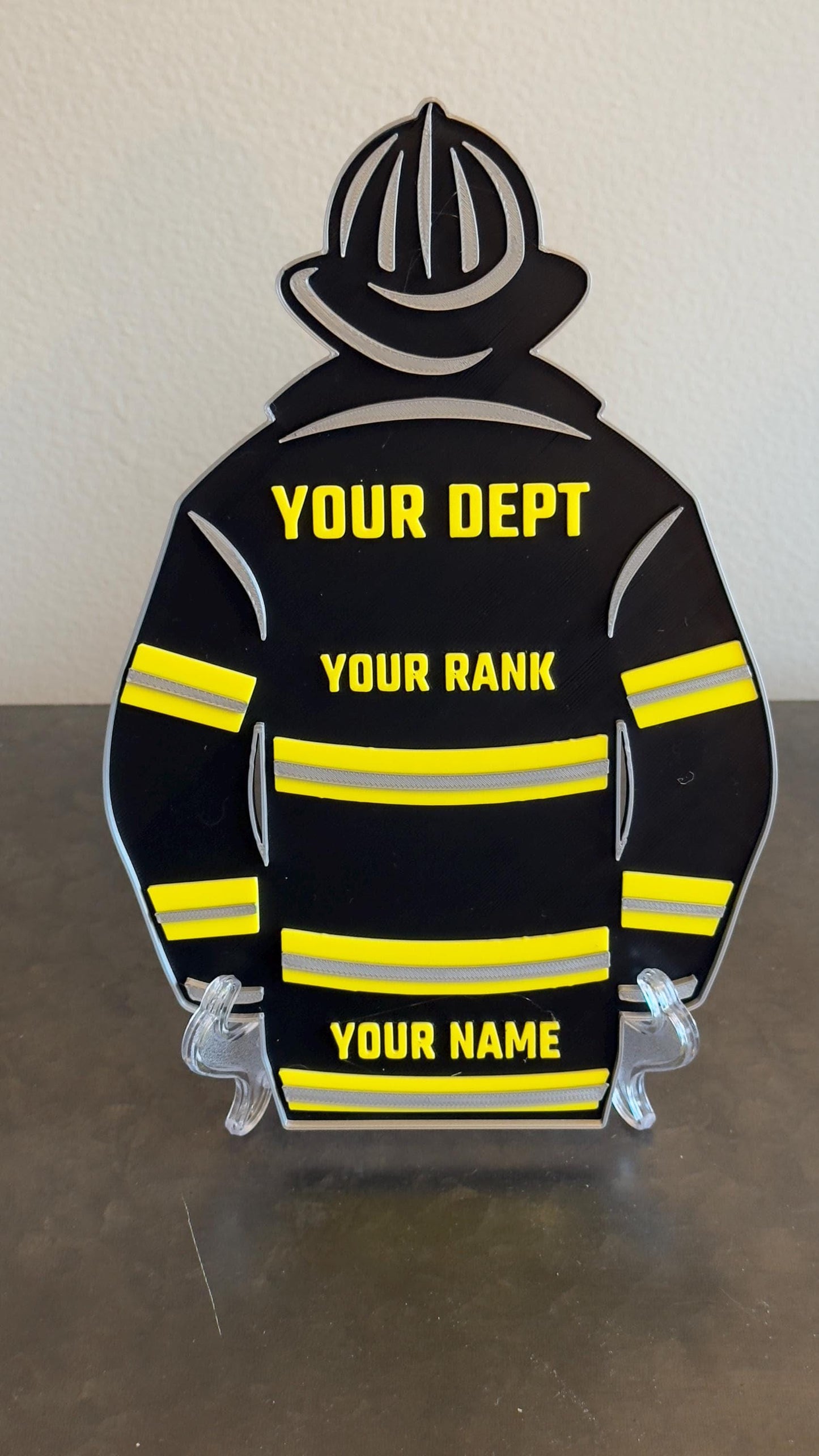 Firefighter Turnout Coat Plaque, BLACK Bunker Gear Personalized