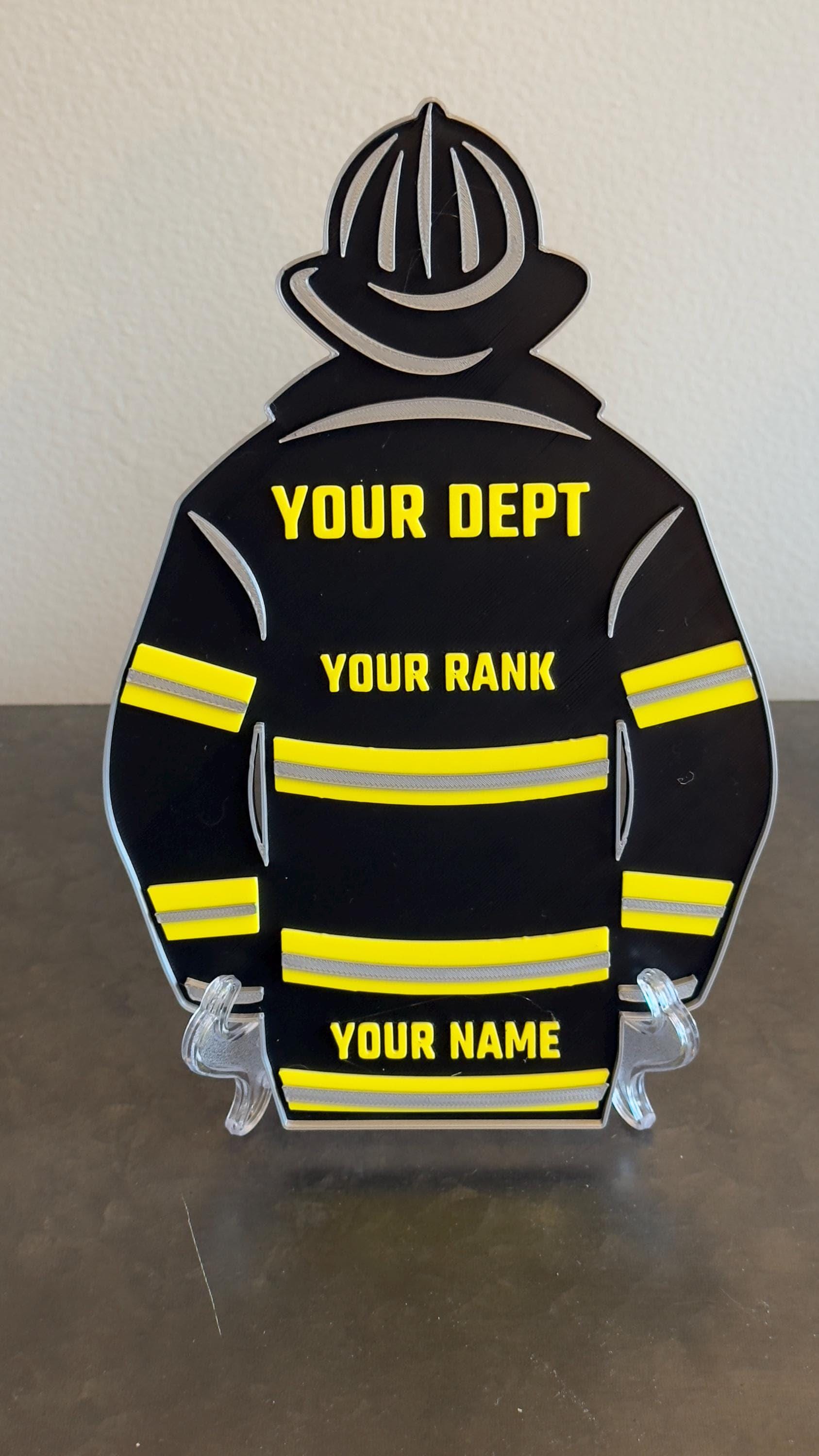 Firefighter Turnout Coat Plaque, BLACK Bunker Gear Personalized
