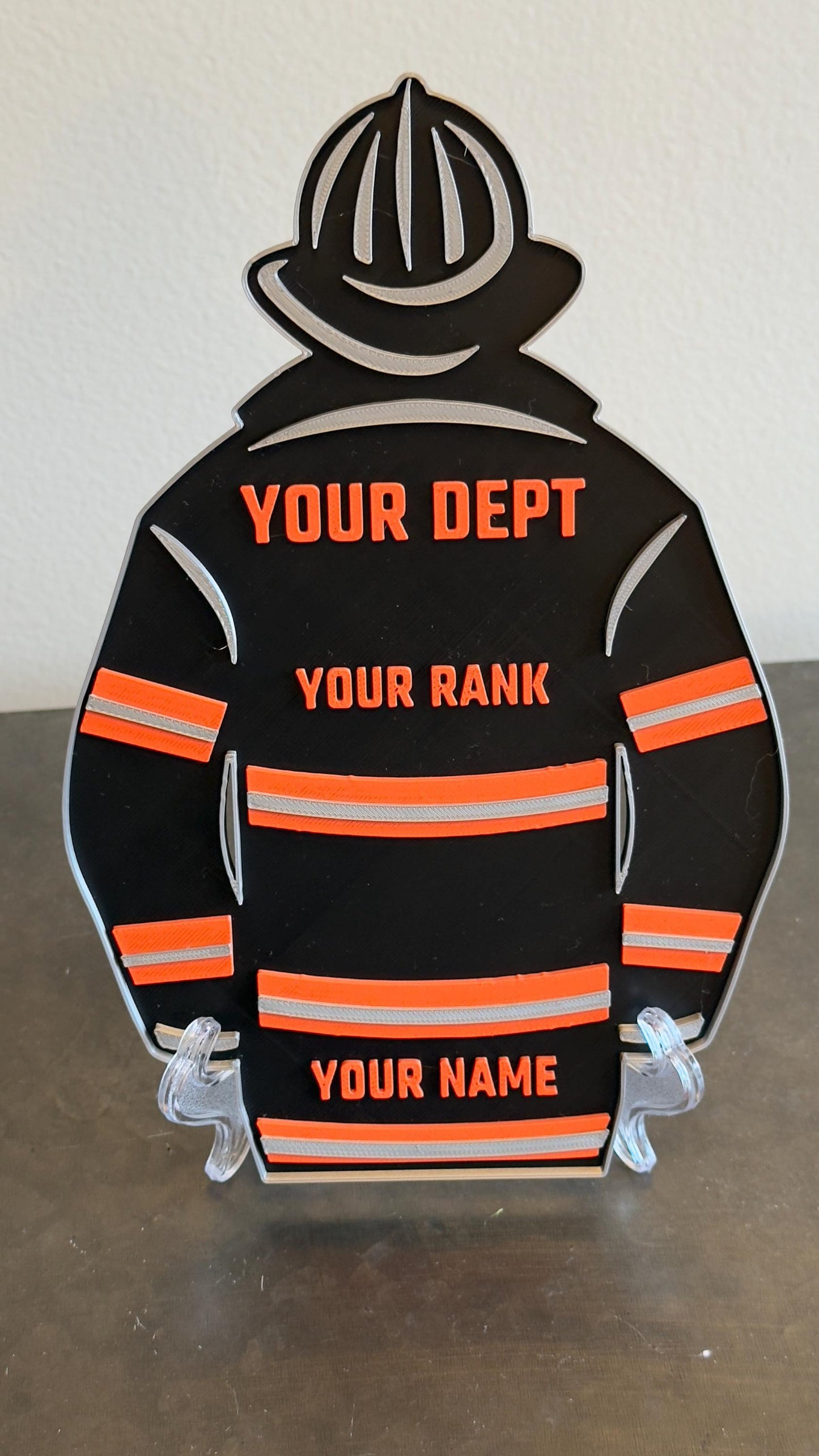 Firefighter Turnout Coat Plaque, BLACK Bunker Gear Personalized