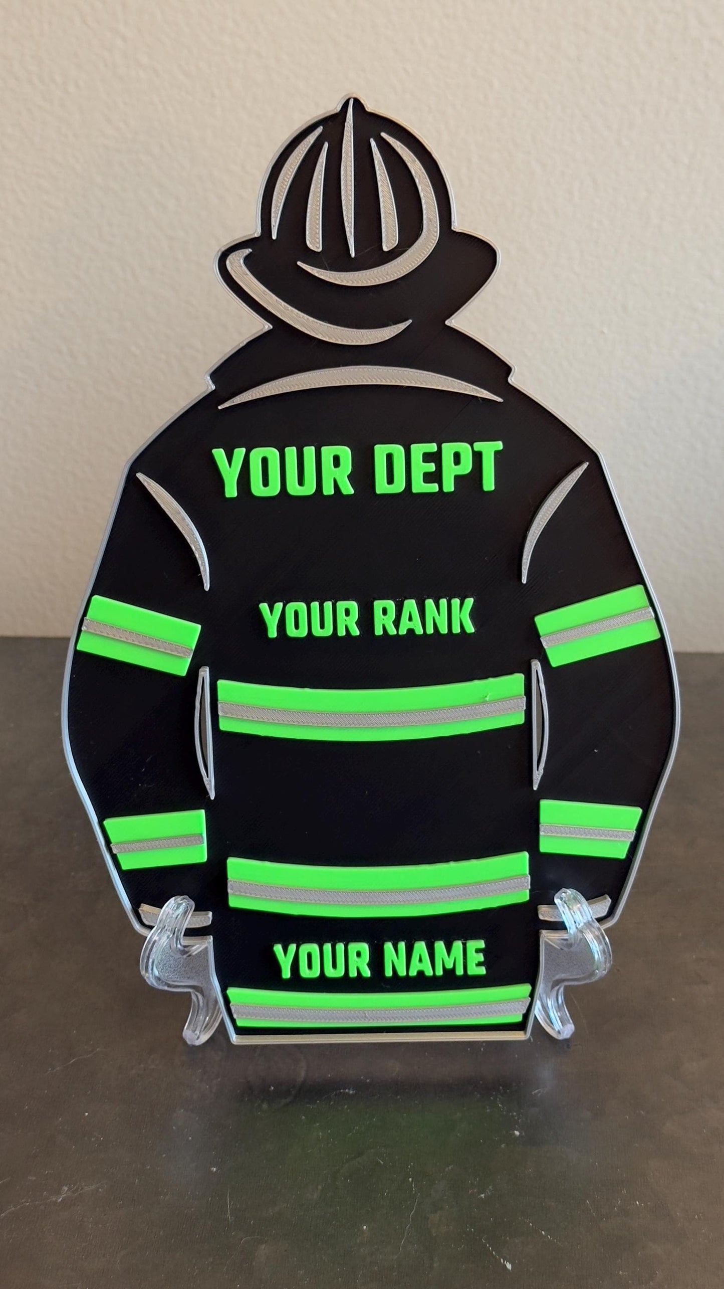 Firefighter Turnout Coat Plaque, BLACK Bunker Gear Personalized