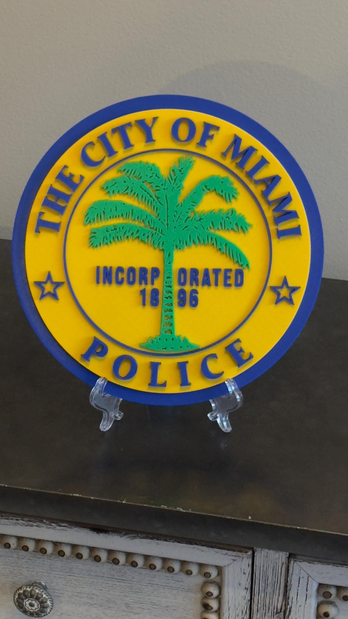 Miami Police Department Plaque: 3D Embossed Display with Stand Florida