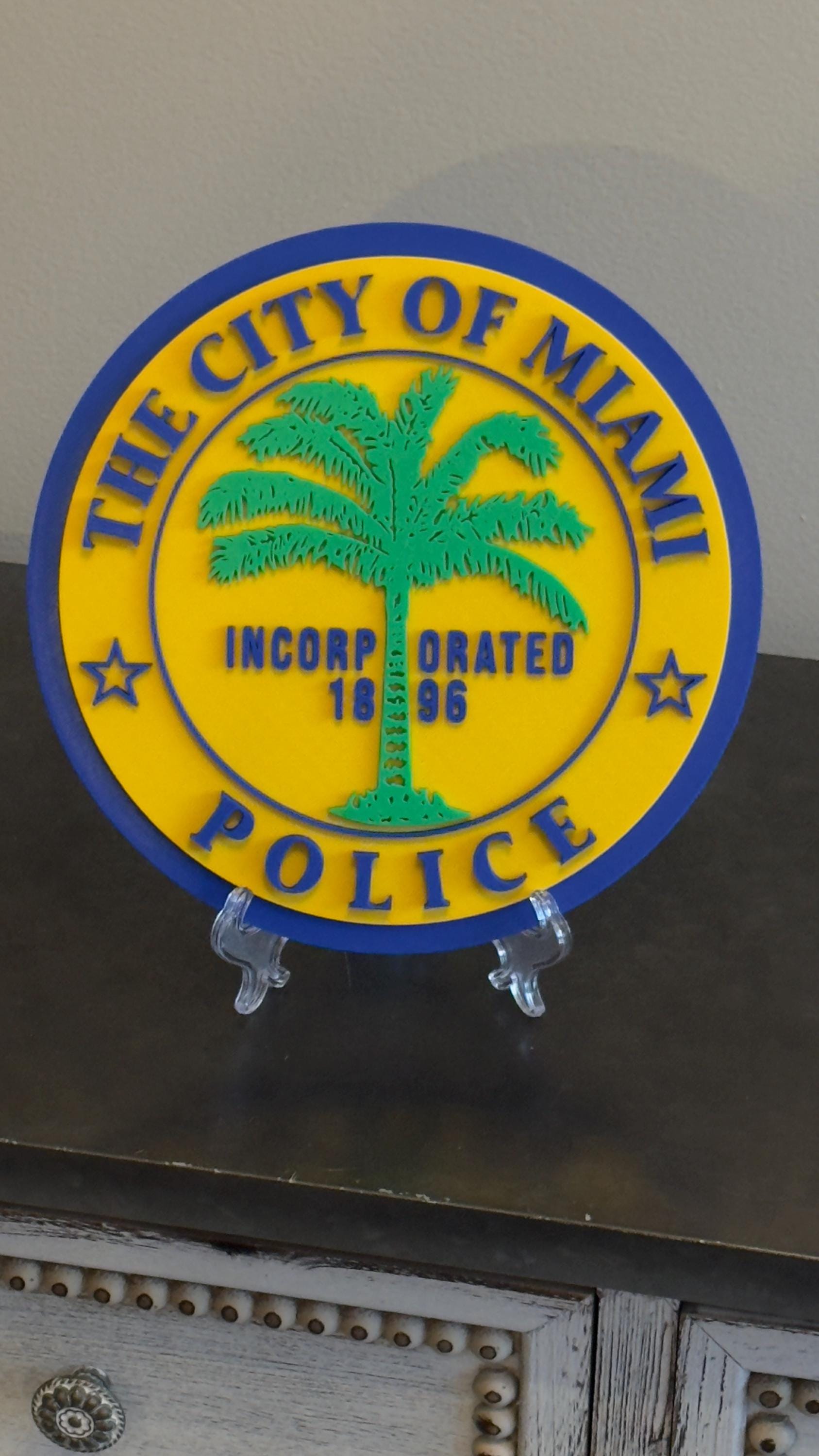 Miami Police Department Plaque: 3D Embossed Display with Stand Florida