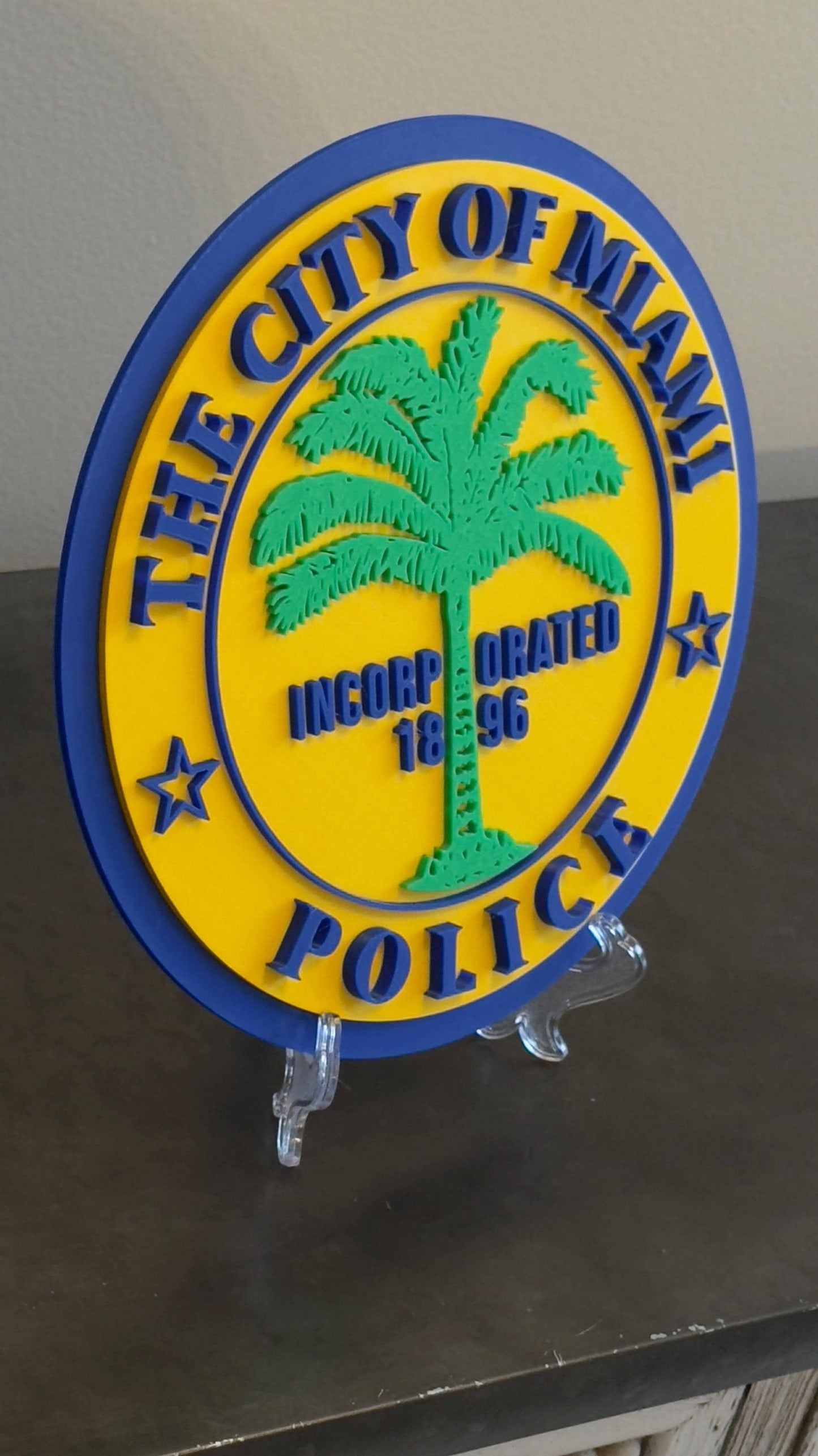 Miami Police Department Plaque: 3D Embossed Display with Stand Florida