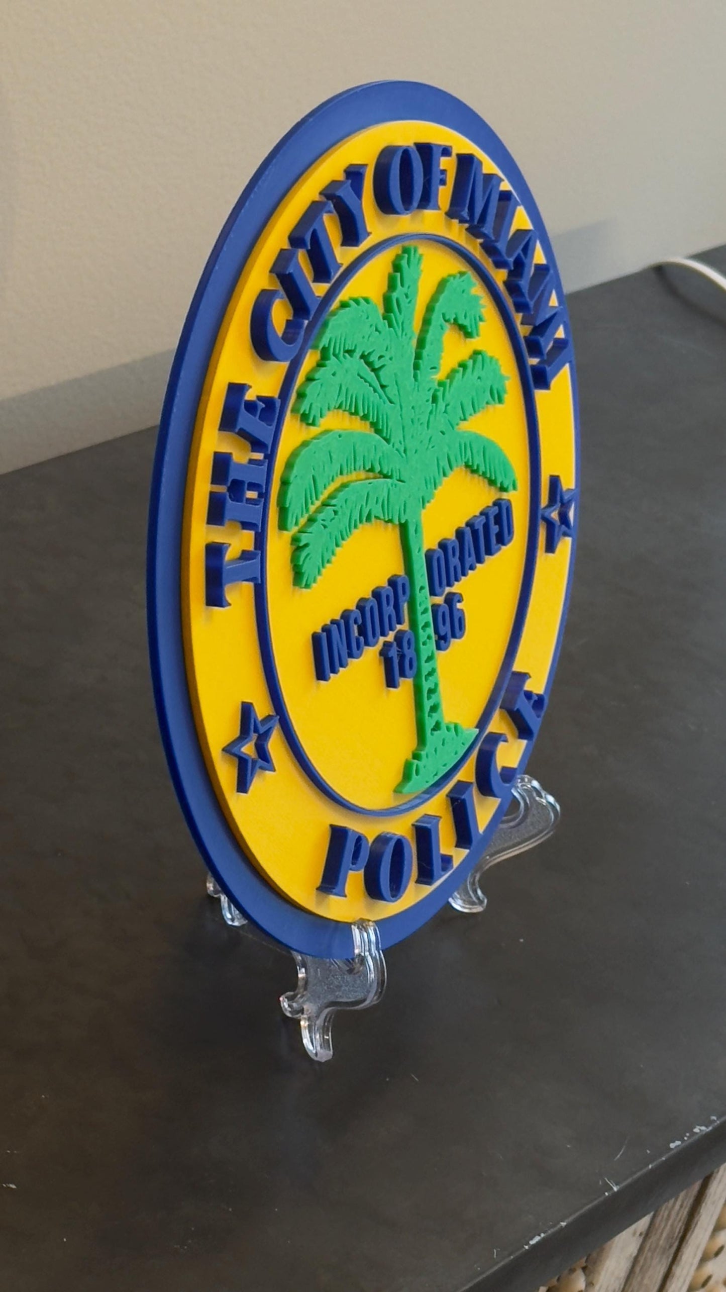 Miami Police Department Plaque: 3D Embossed Display with Stand Florida