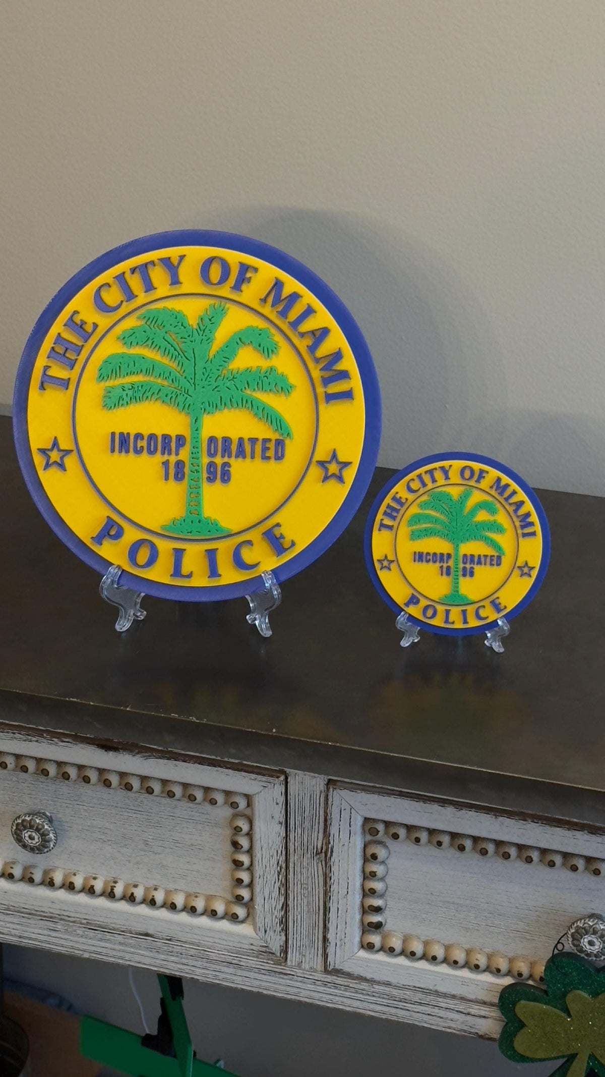 Miami Police Department Plaque: 3D Embossed Display with Stand Florida