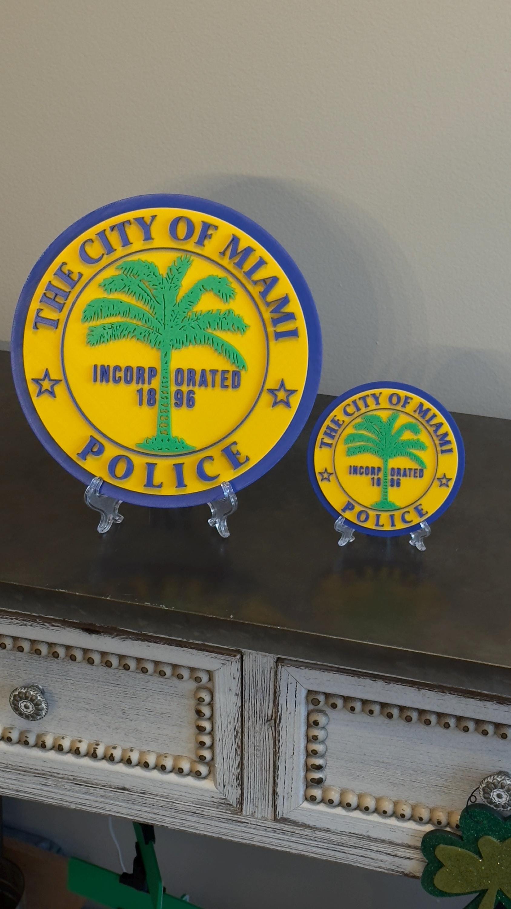 Miami Police Department Plaque: 3D Embossed Display with Stand Florida